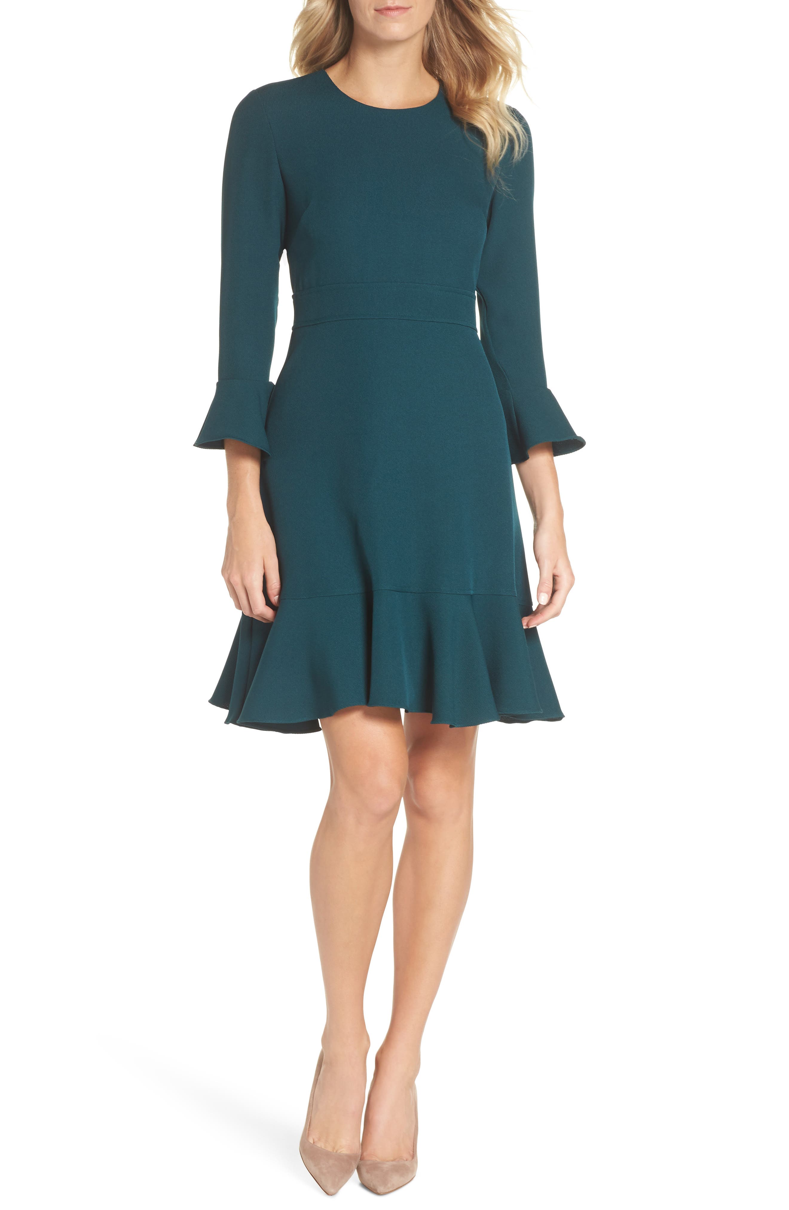 Eliza J Bell Sleeve Fit & Flare Dress, 8 (similar to 1) - Green