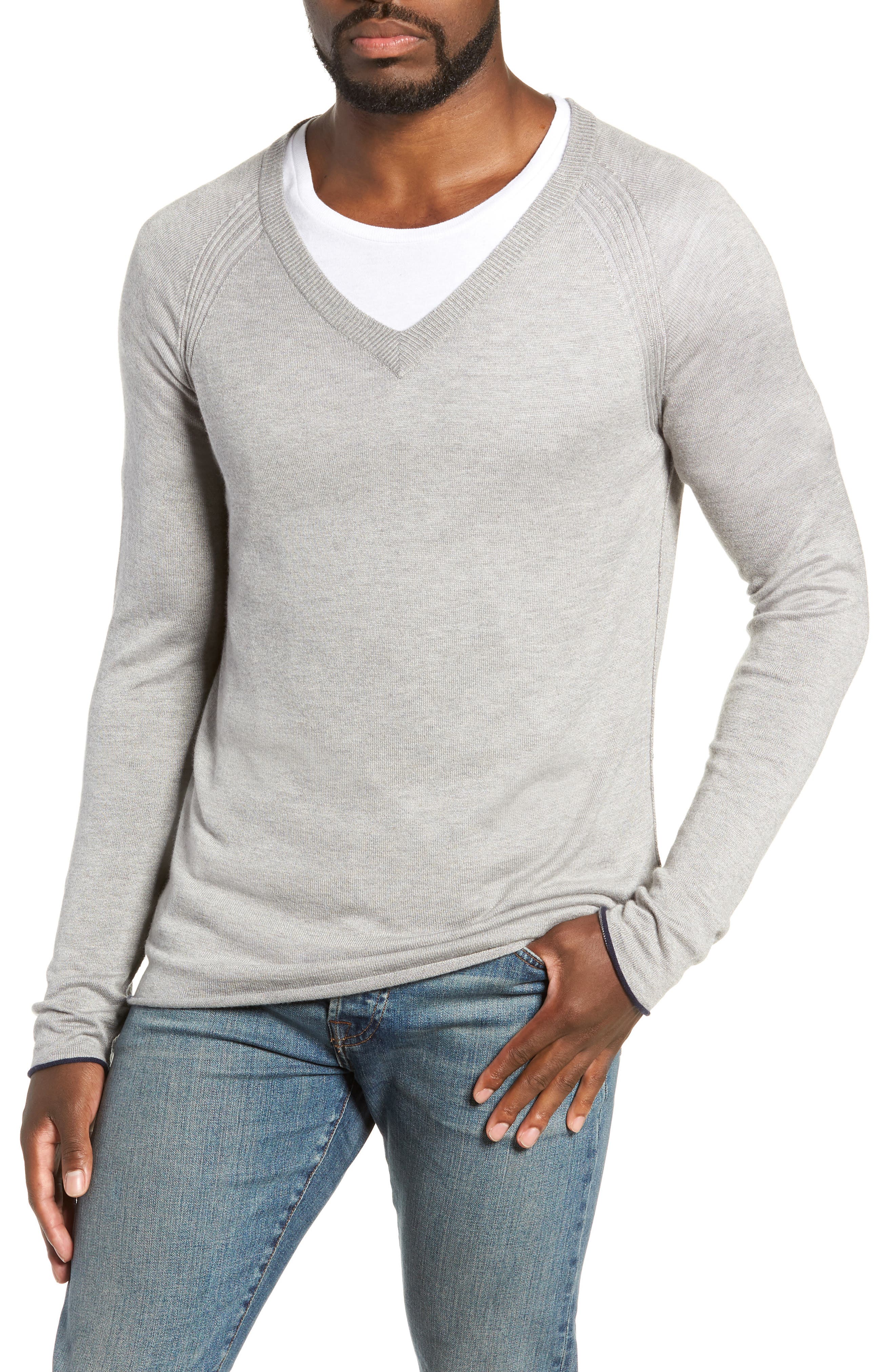 Mills Supply Salinas Cash V-Neck Sweater, Grey