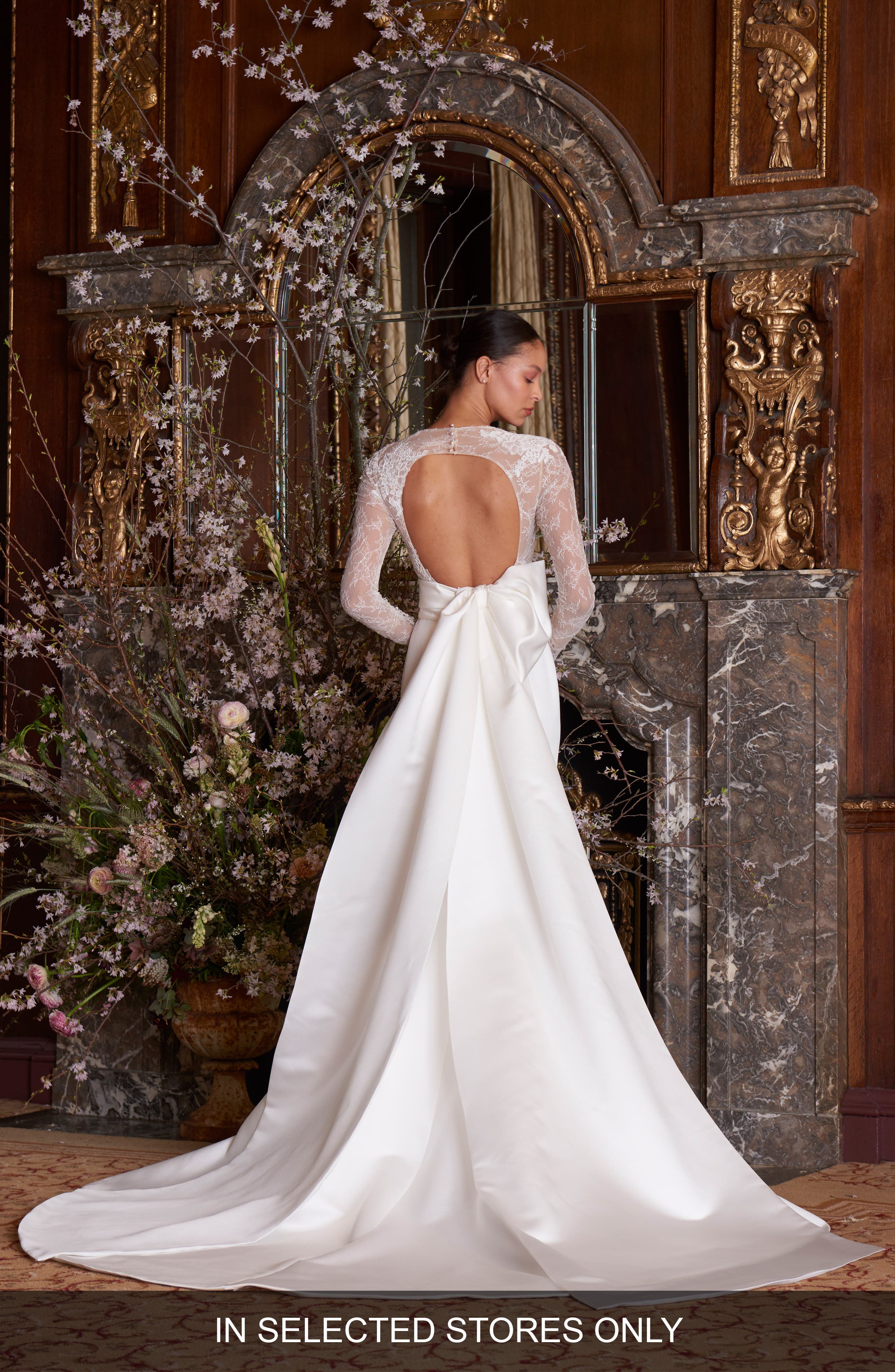 Monique Lhuillier Albertine Bow Cummerbund, Size IN STORE ONLY - Silk White/ Nude