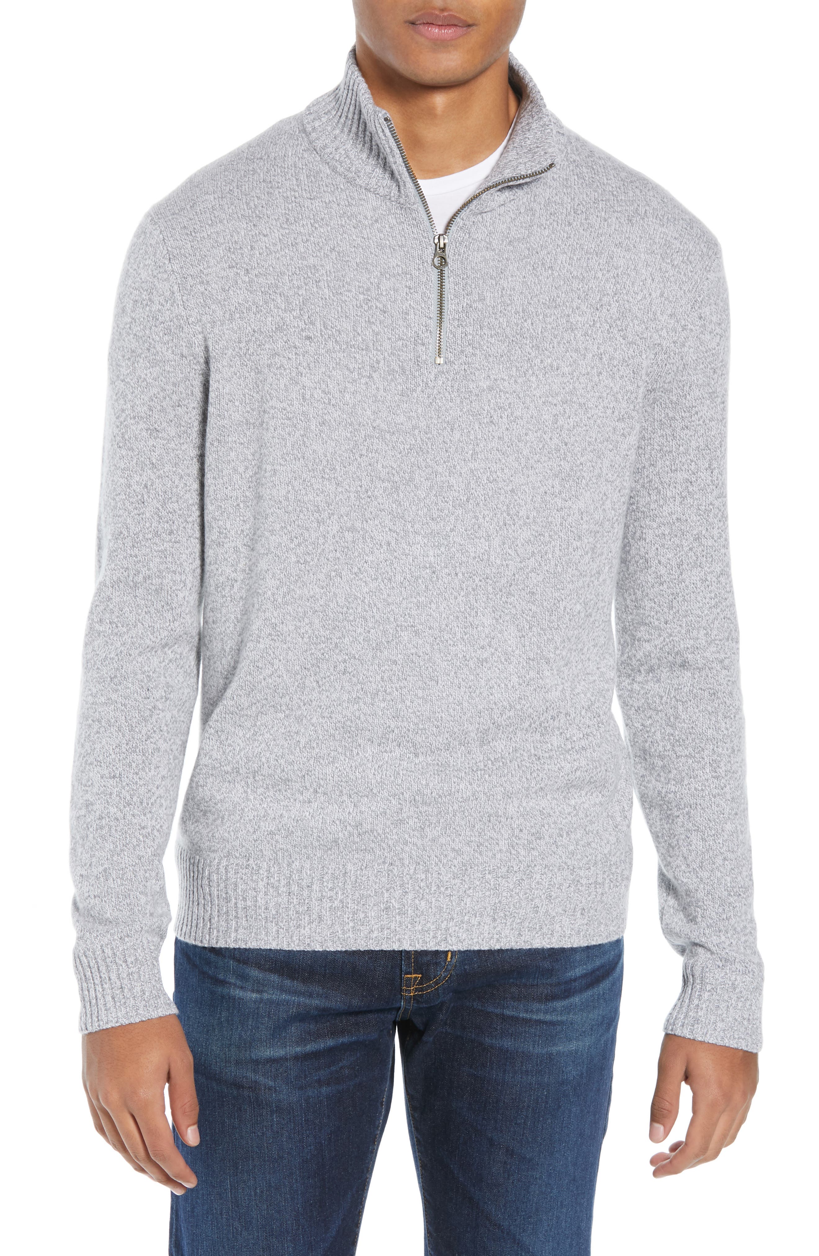 J.crew Rugged Merino Wool Blend Half Zip Sweater, Grey