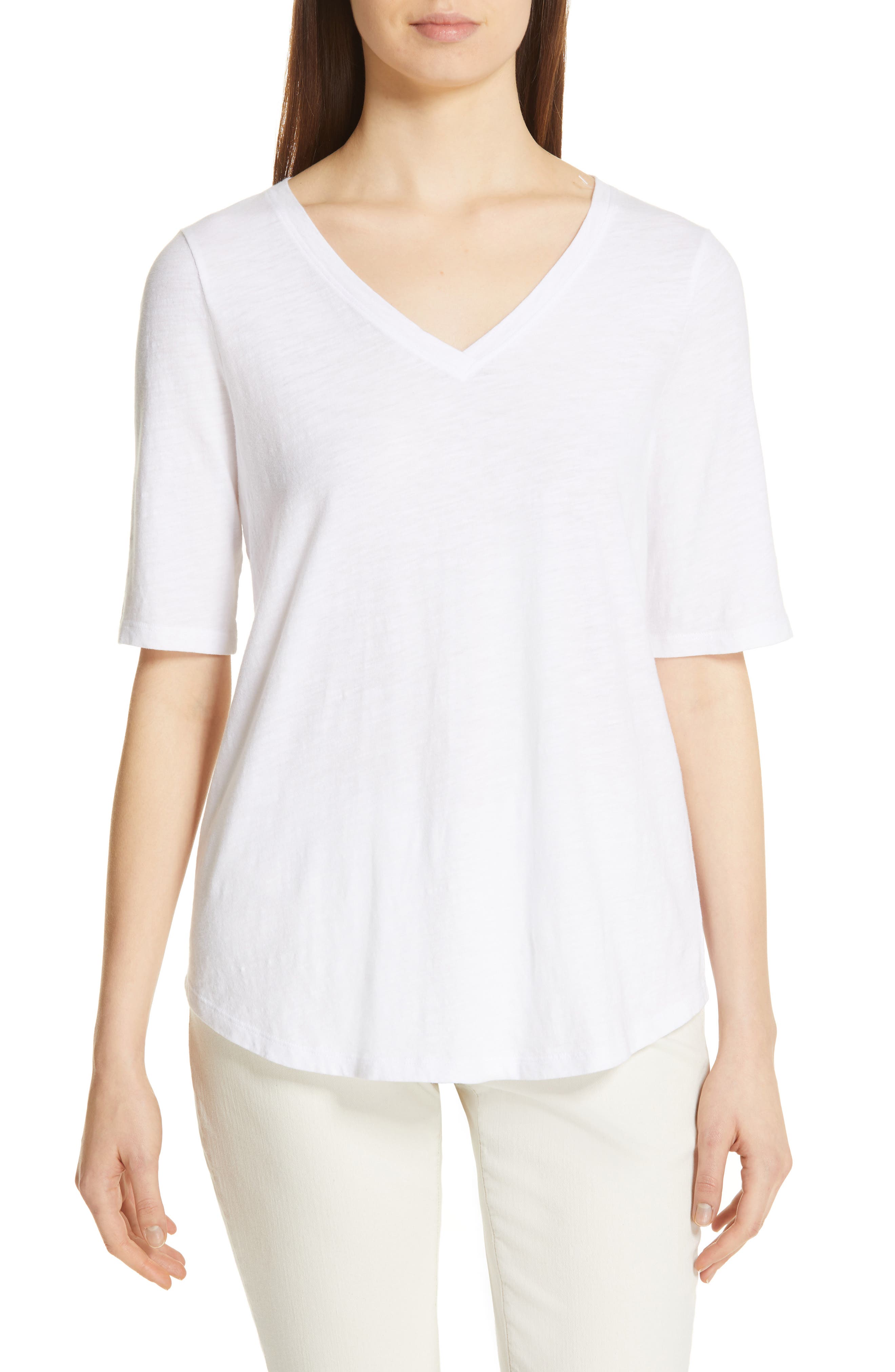 Eileen Fisher Organic Cotton V-Neck Tee, White