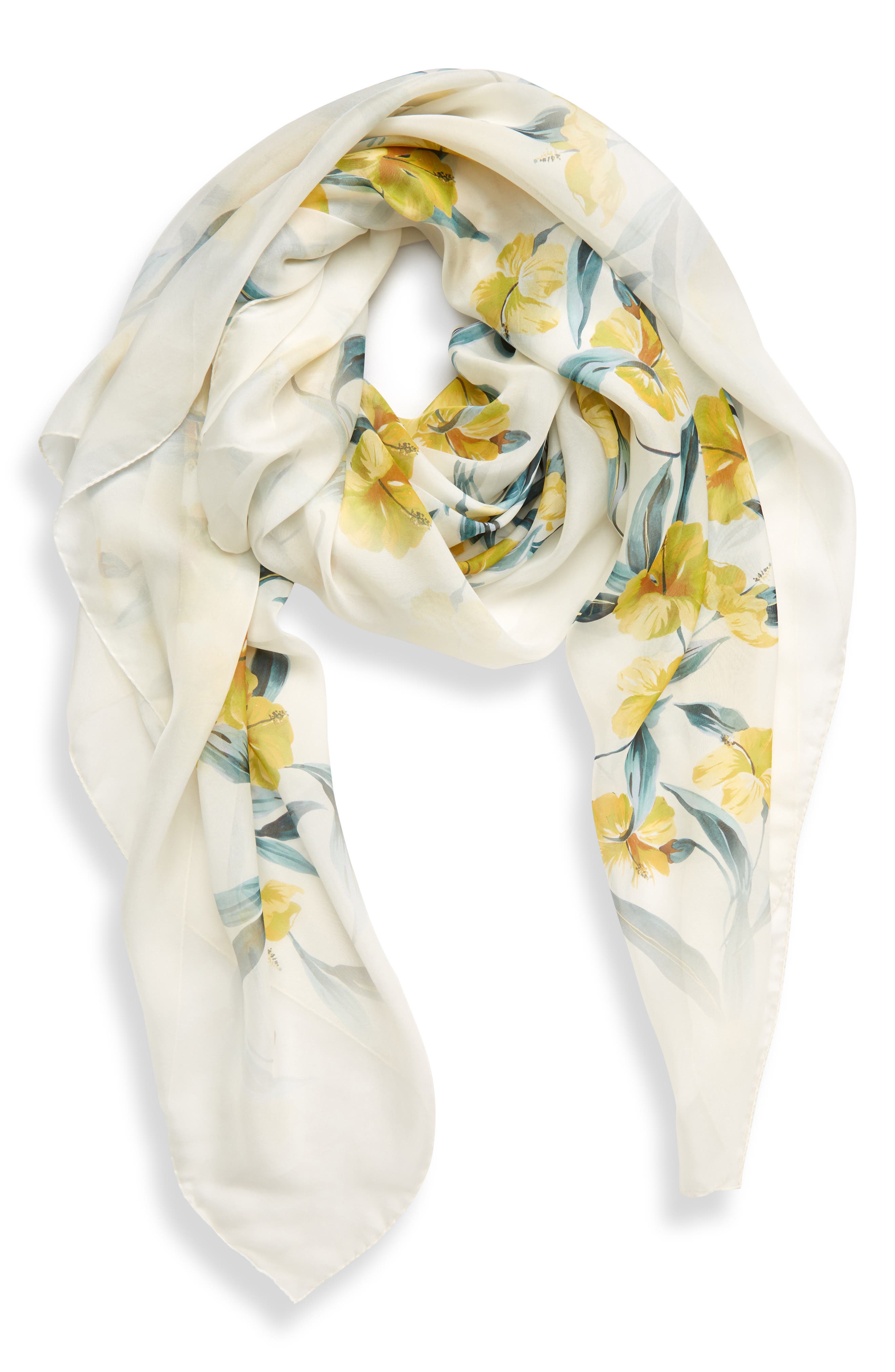 MAX MARA Dimma Floral Print Silk Scarf, Main, color, YELLOW