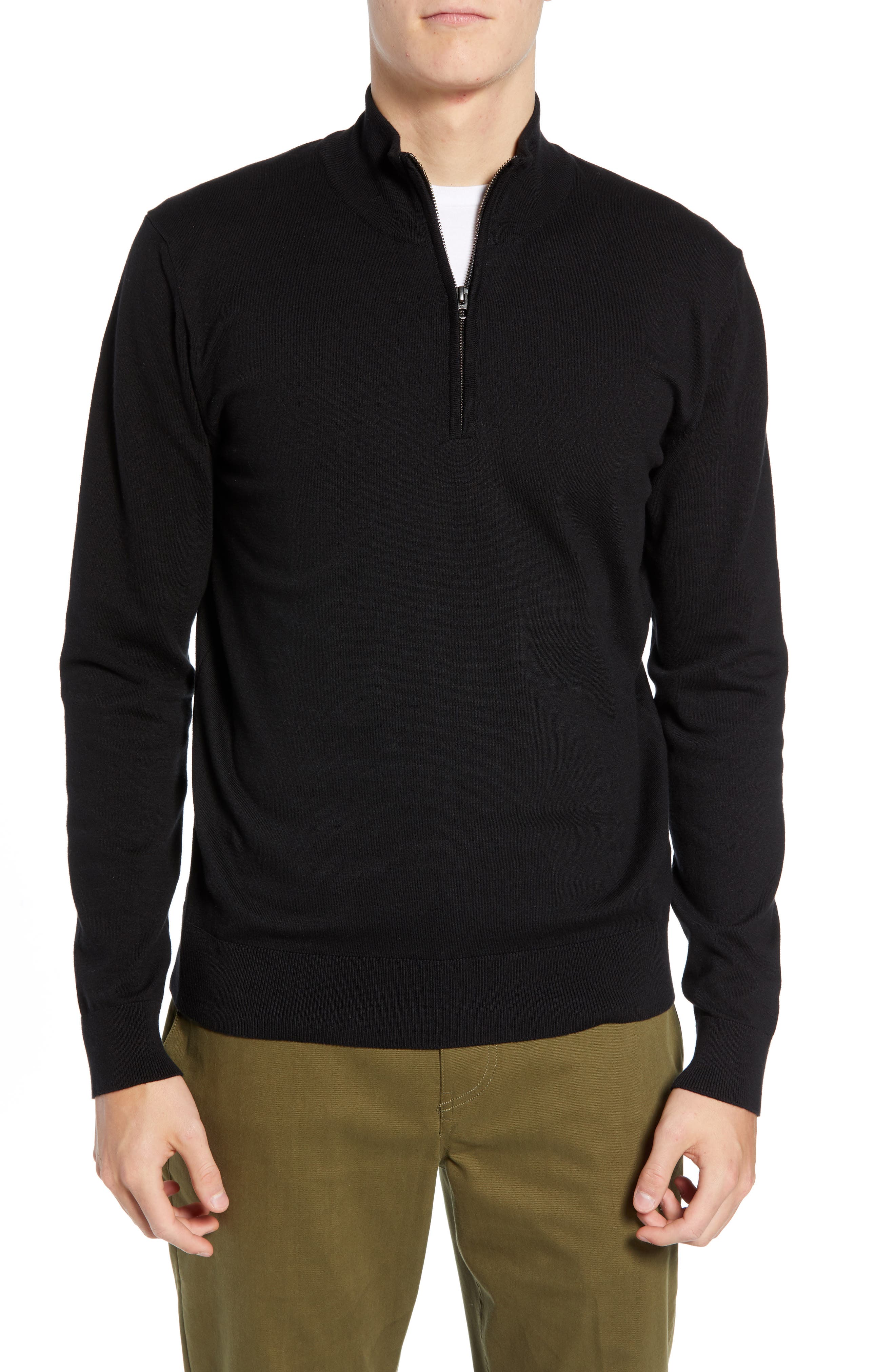 French Connection Stretch Cotton Quarter Zip Sweater, Black
