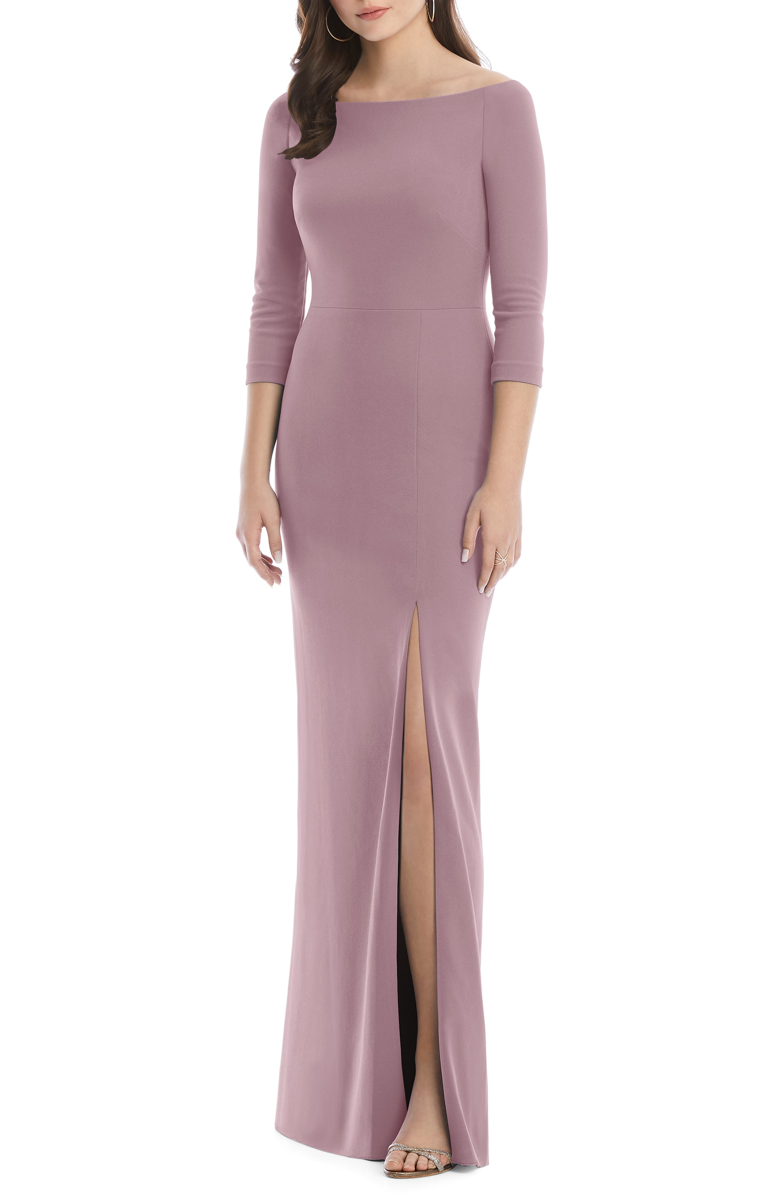After Six Wide Bateau Neck Stretch Crepe Evening Dress, Pink