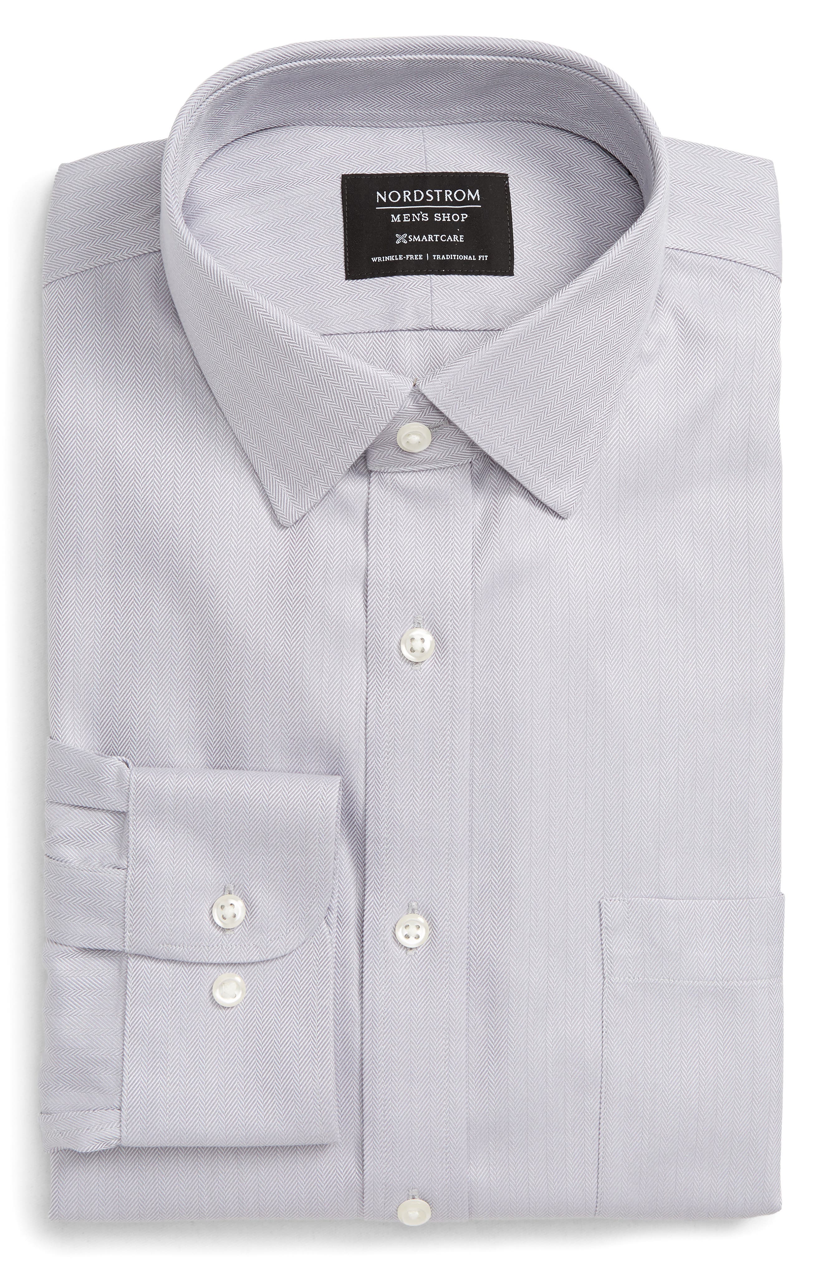 Nordstrom Shop Smartcare(TM) Traditional Fit Herringbone Dress Shirt - Grey