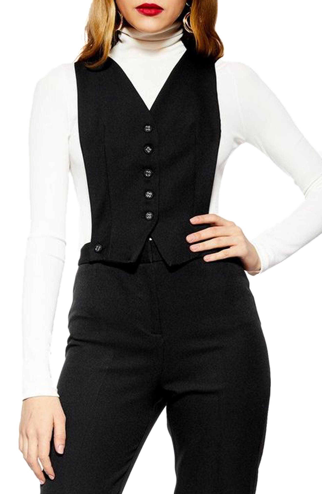 Topshop 2-In-1 Waistcoat Jumpsuit, US (fits like 0) - Black
