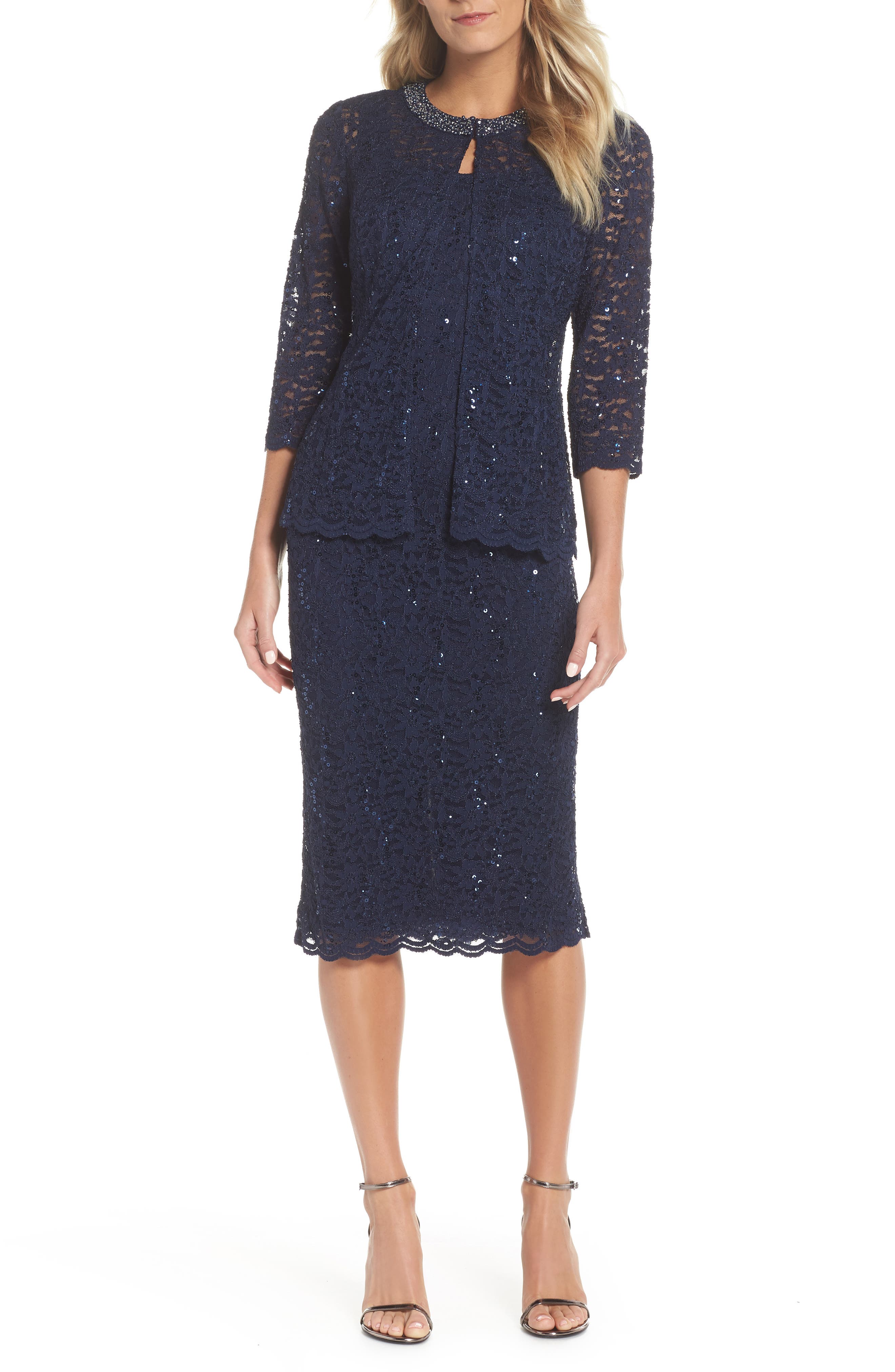 Alex Evenings Cocktail Shift With Jacket, 8 (similar to 1) - Blue