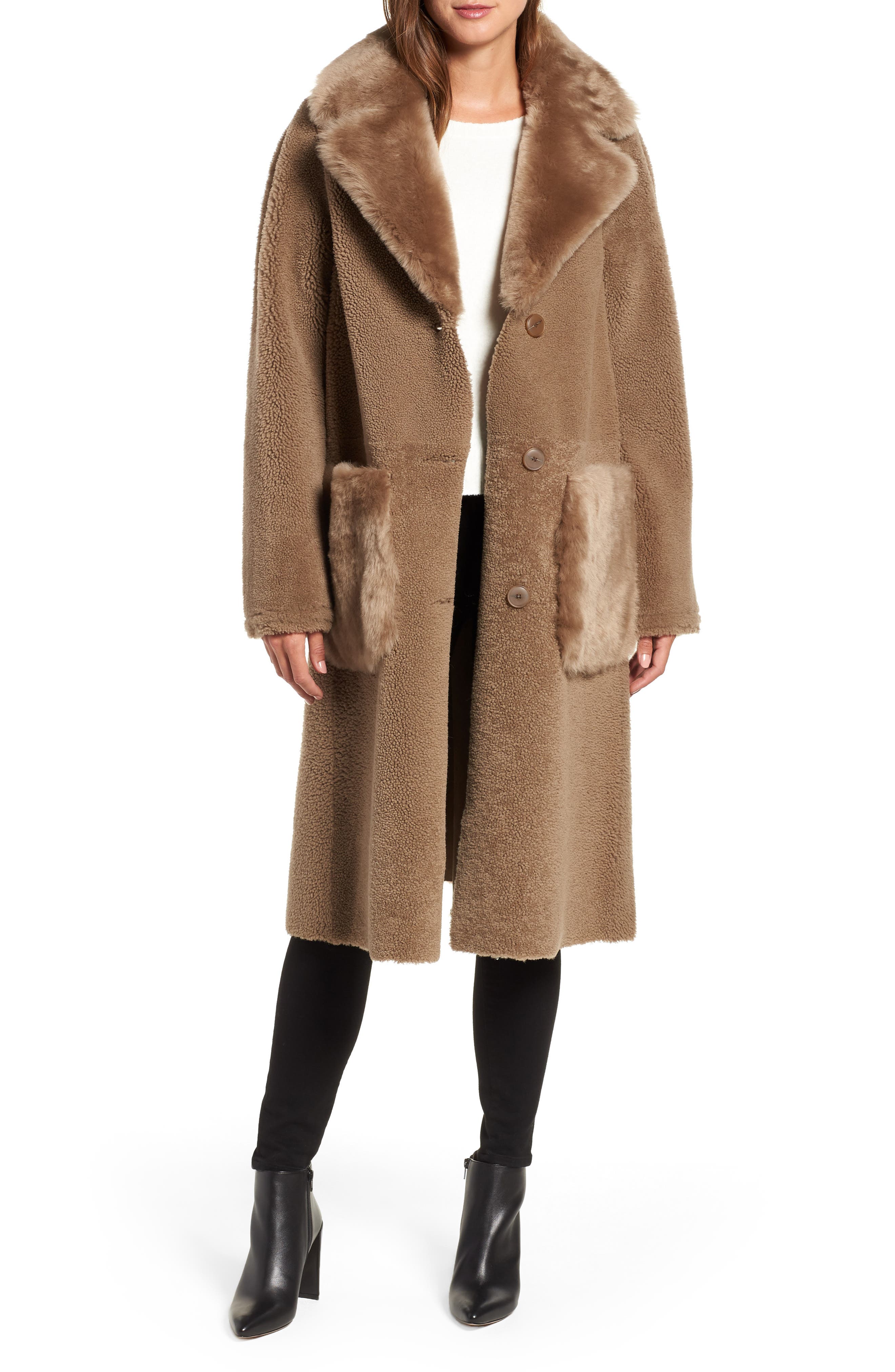 Hiso Genuine Merino Shearling Coat, Beige