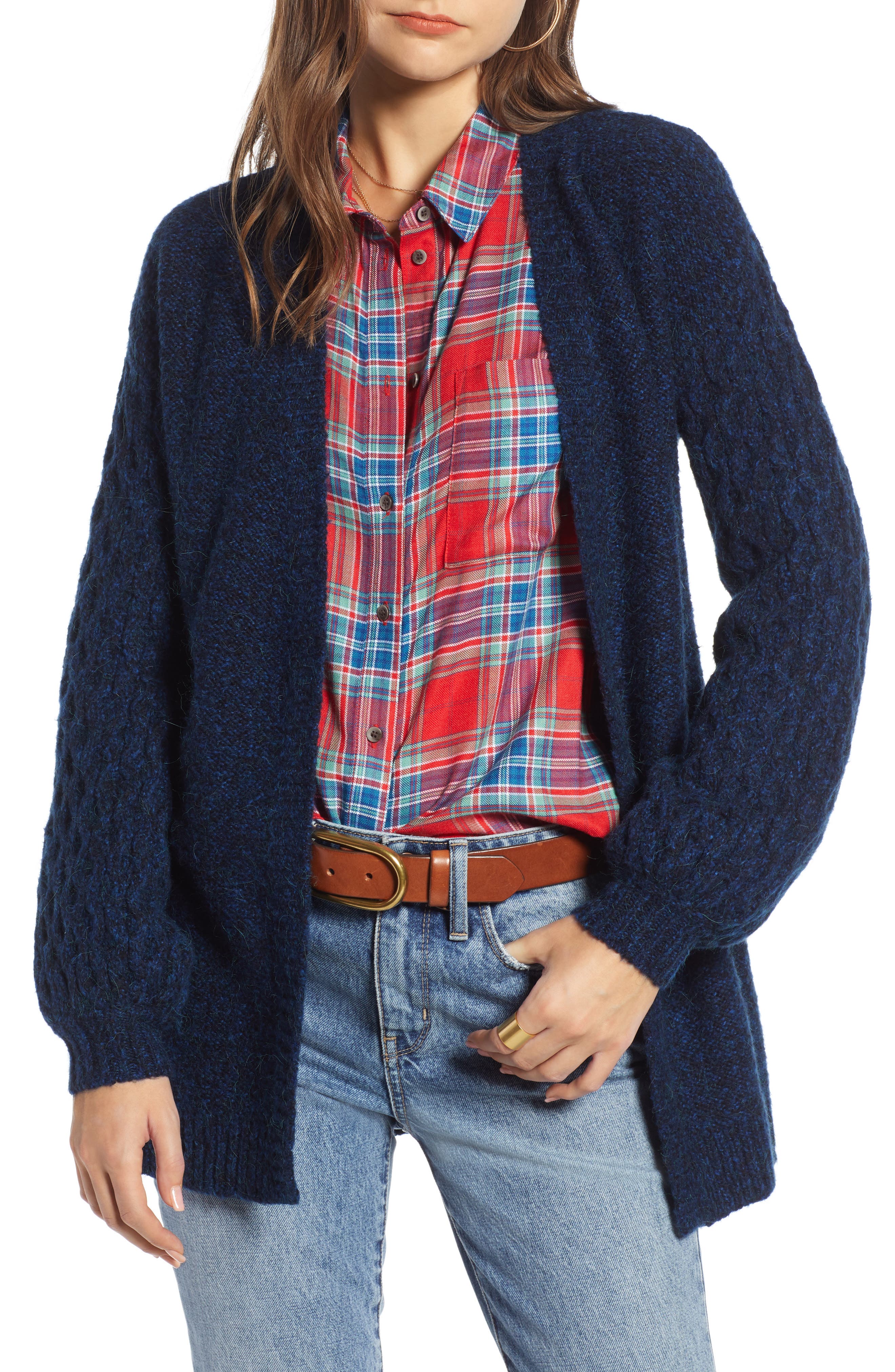Treasure & Bond Chunky Knit Open Front Cardigan, Blue