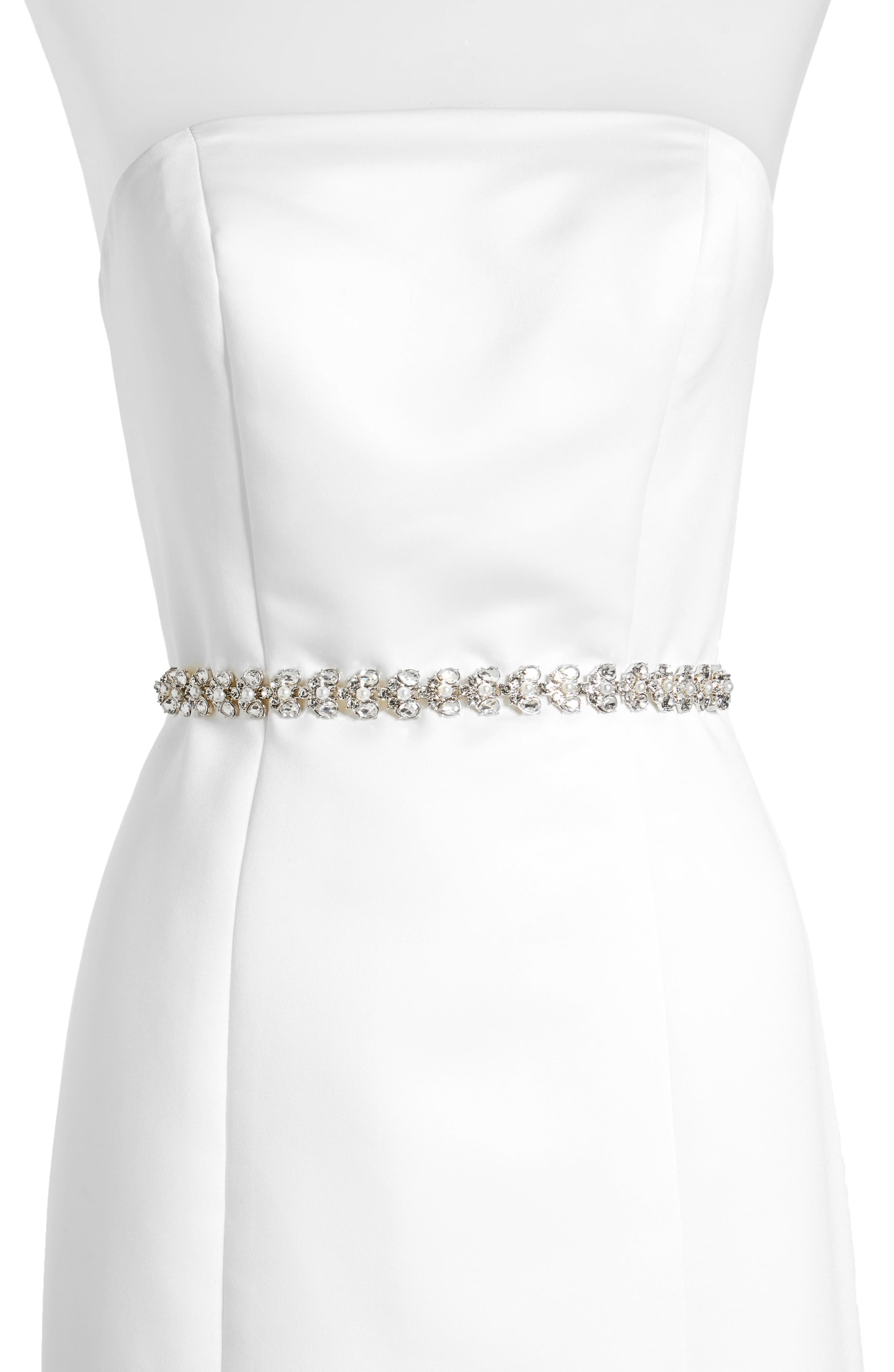 Kate Spade New York Crystal & Imitation Pearl Belt, Cream/ Crystal/ Nickel