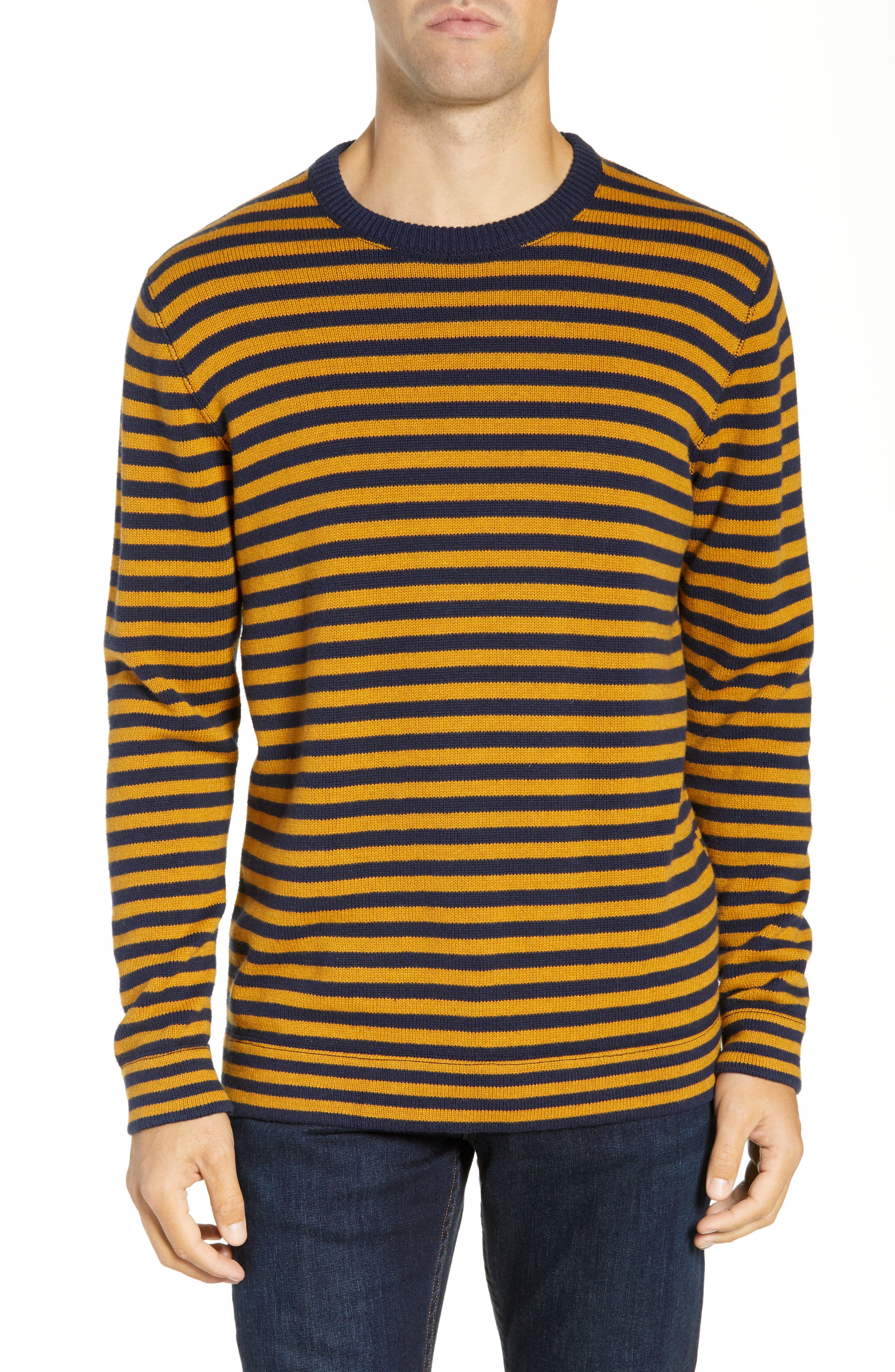 French Connection Stripe Cotton & Wool Sweater, Blue