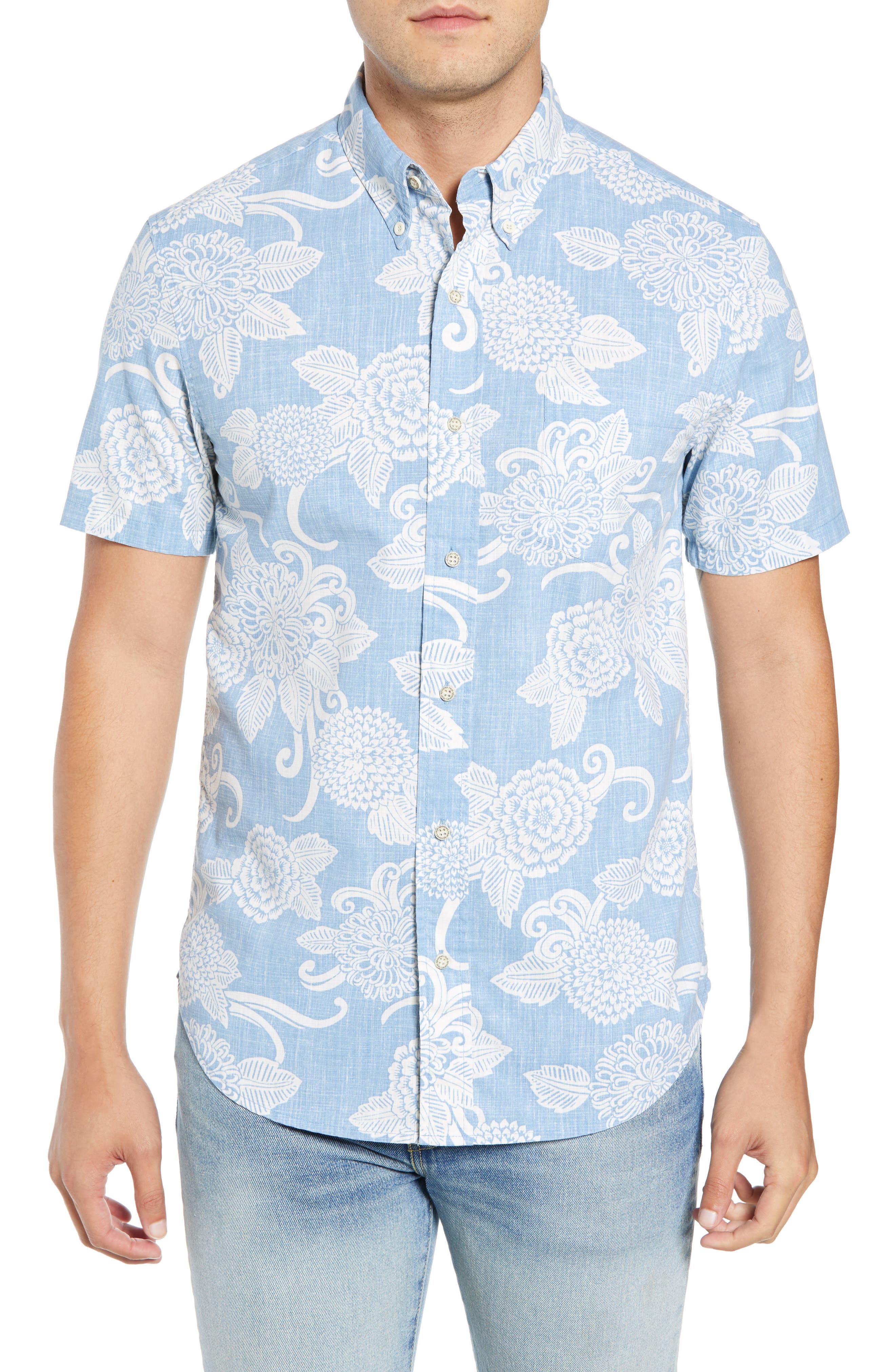Reyn Spooner Opti Mums Regular Fit Sport Shirt, Blue