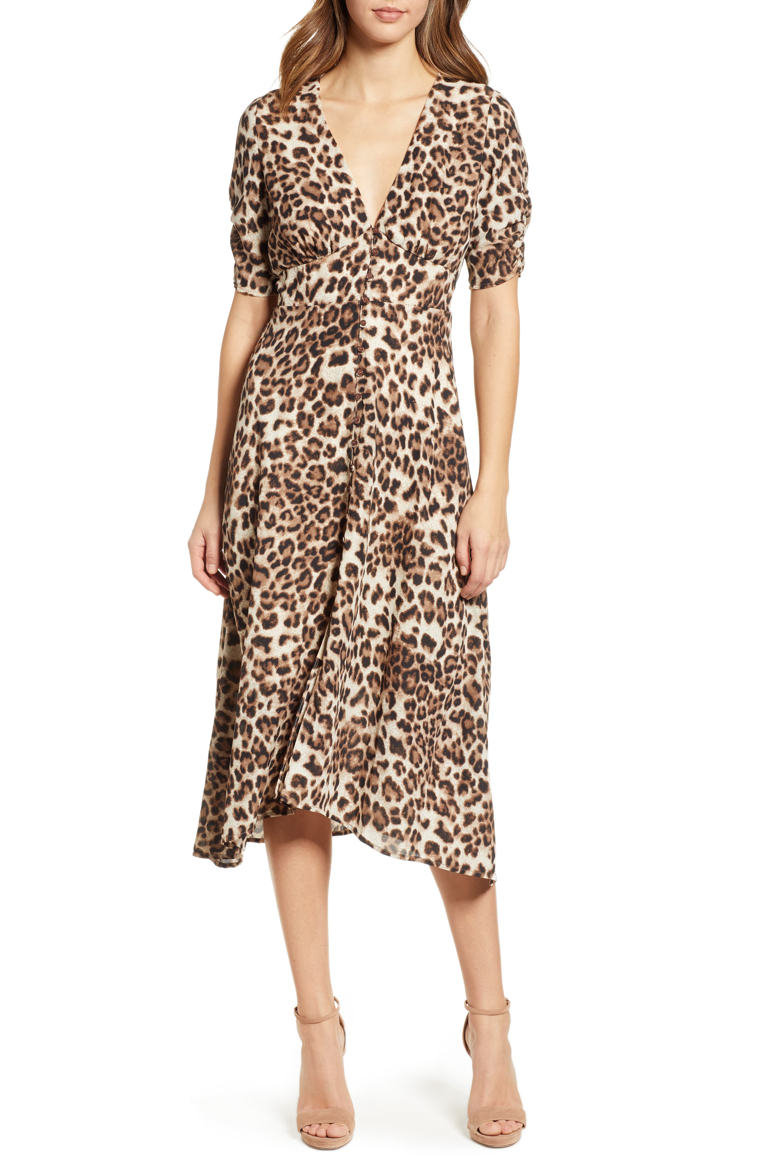 Astr The Label Button Front Midi Dress, Black