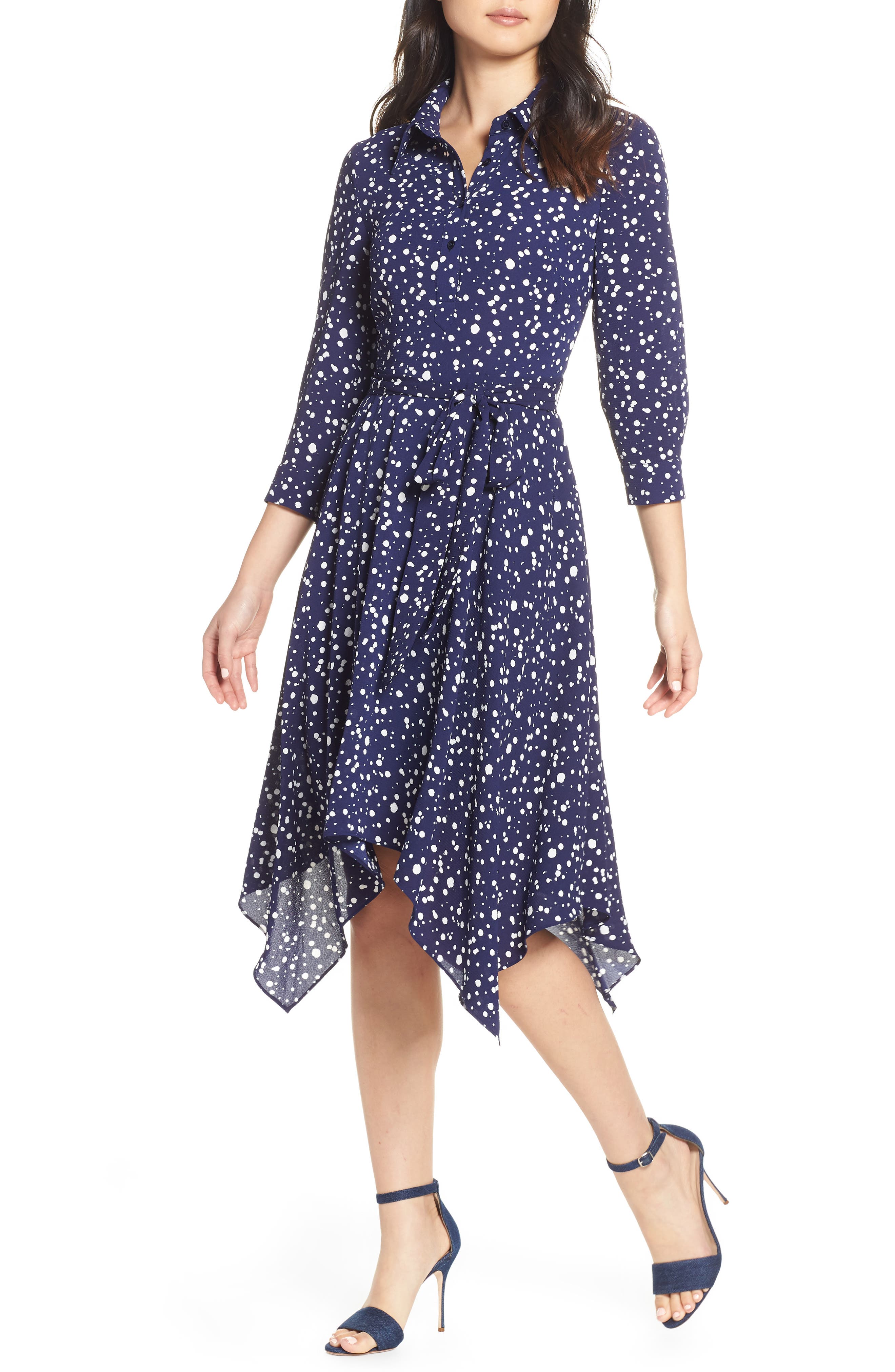 Eliza J Handkerchief Hem Midi Dress, Blue