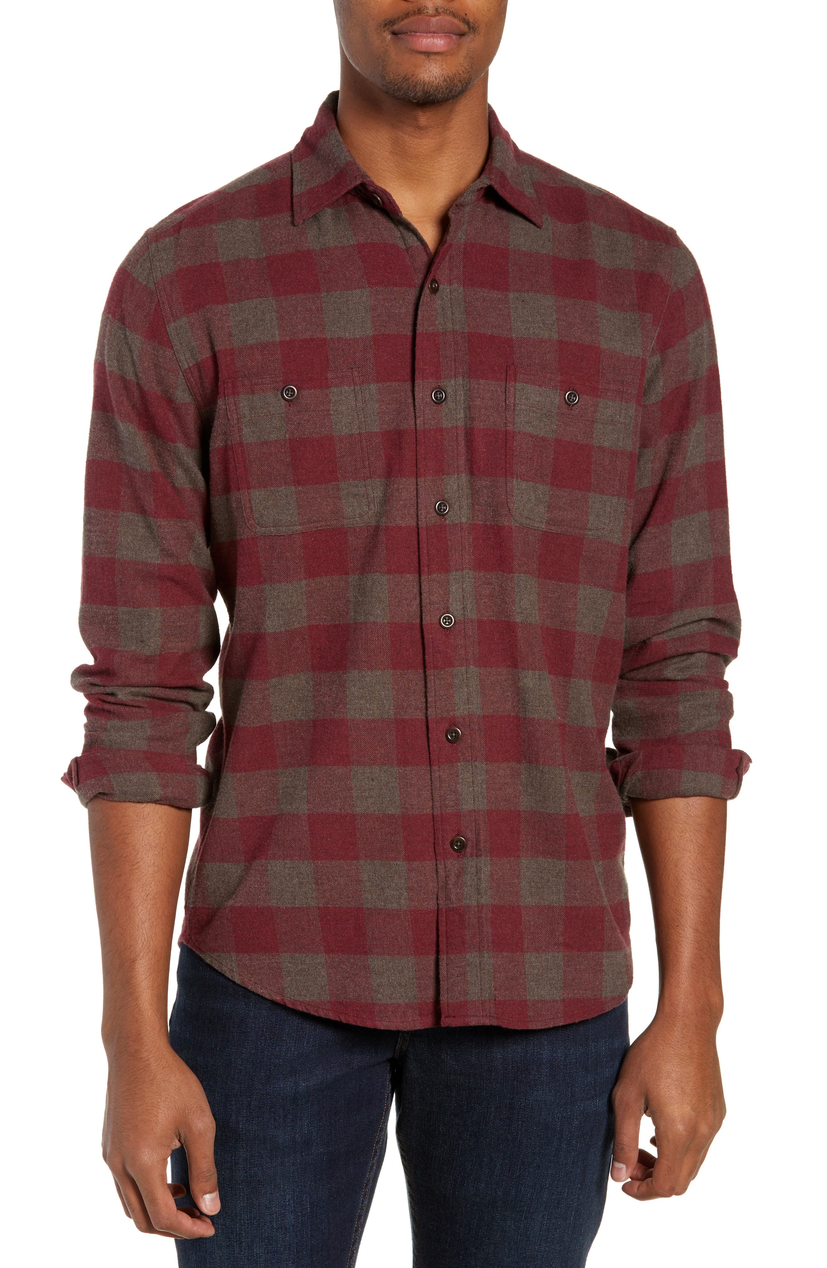 Faherty Seasons Regular Fit Check Flannel Shirt, Red