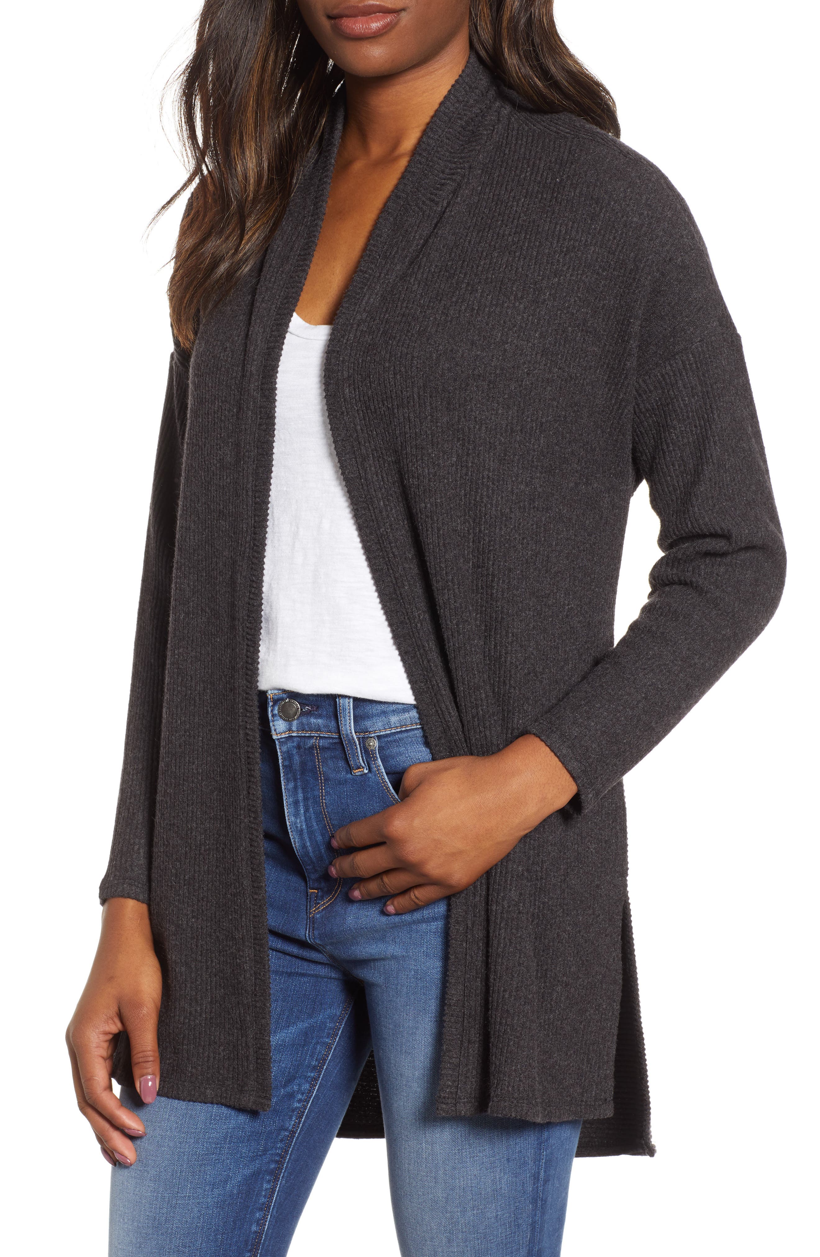 Wit & Wisdom Ribbed Open Cardigan, Grey