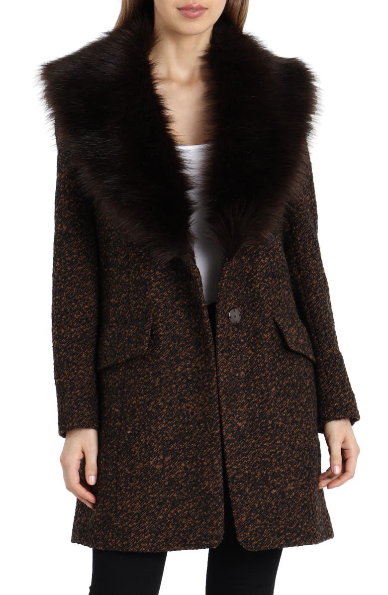 Belle Badgley Mischka 'Holly' Faux Fur Collar Bouclé Coat | Nordstrom