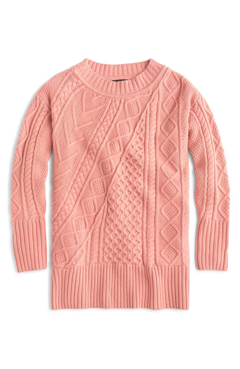 PATCHWORK CABLE KNIT OVERSIZE TUNIC SWEATER PATCHWORK CABLE KNIT OVERSIZE TUNIC SWEATER