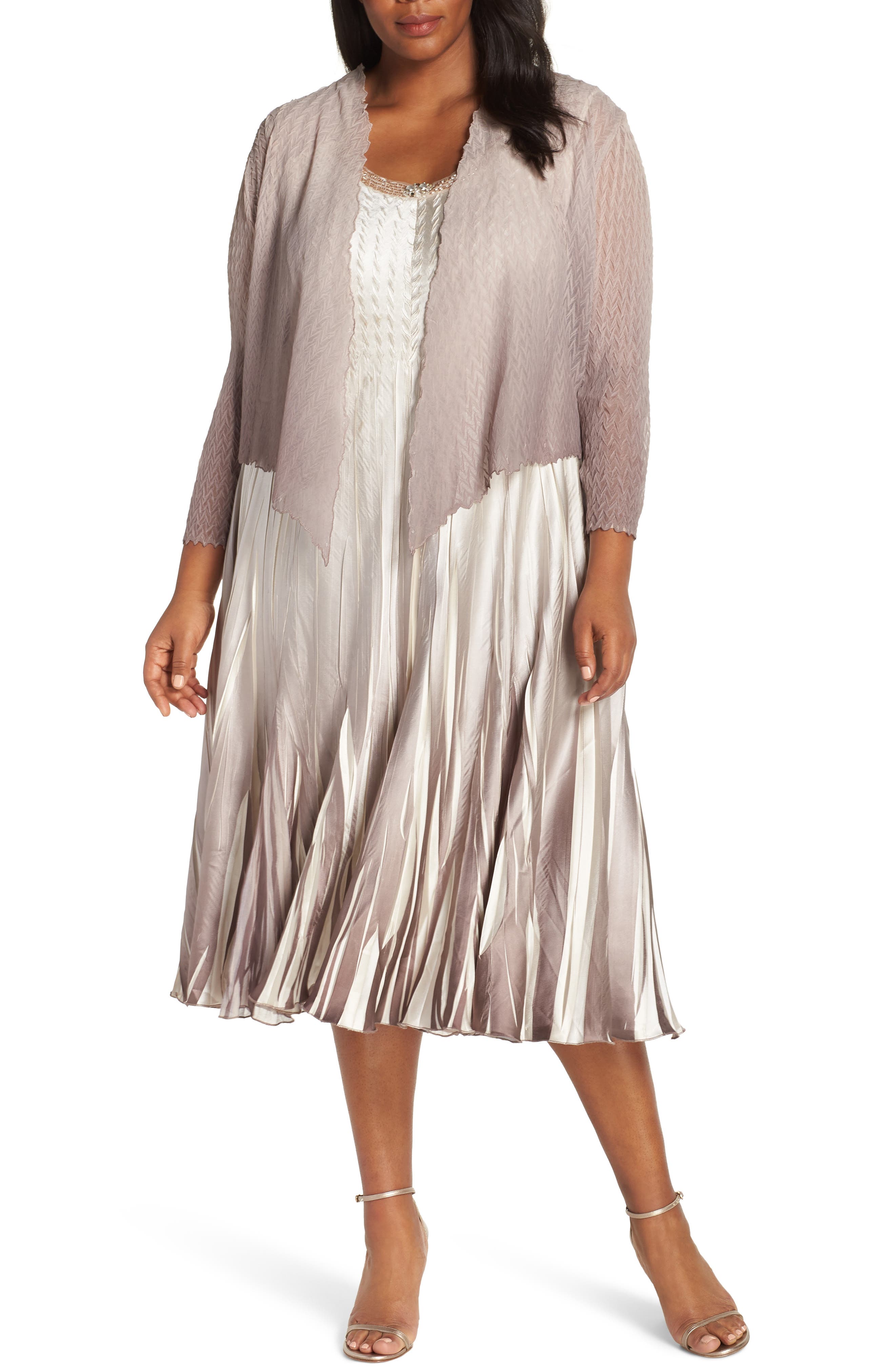 Plus Size Komarov Beaded A-Line Dress & Jacket, Beige