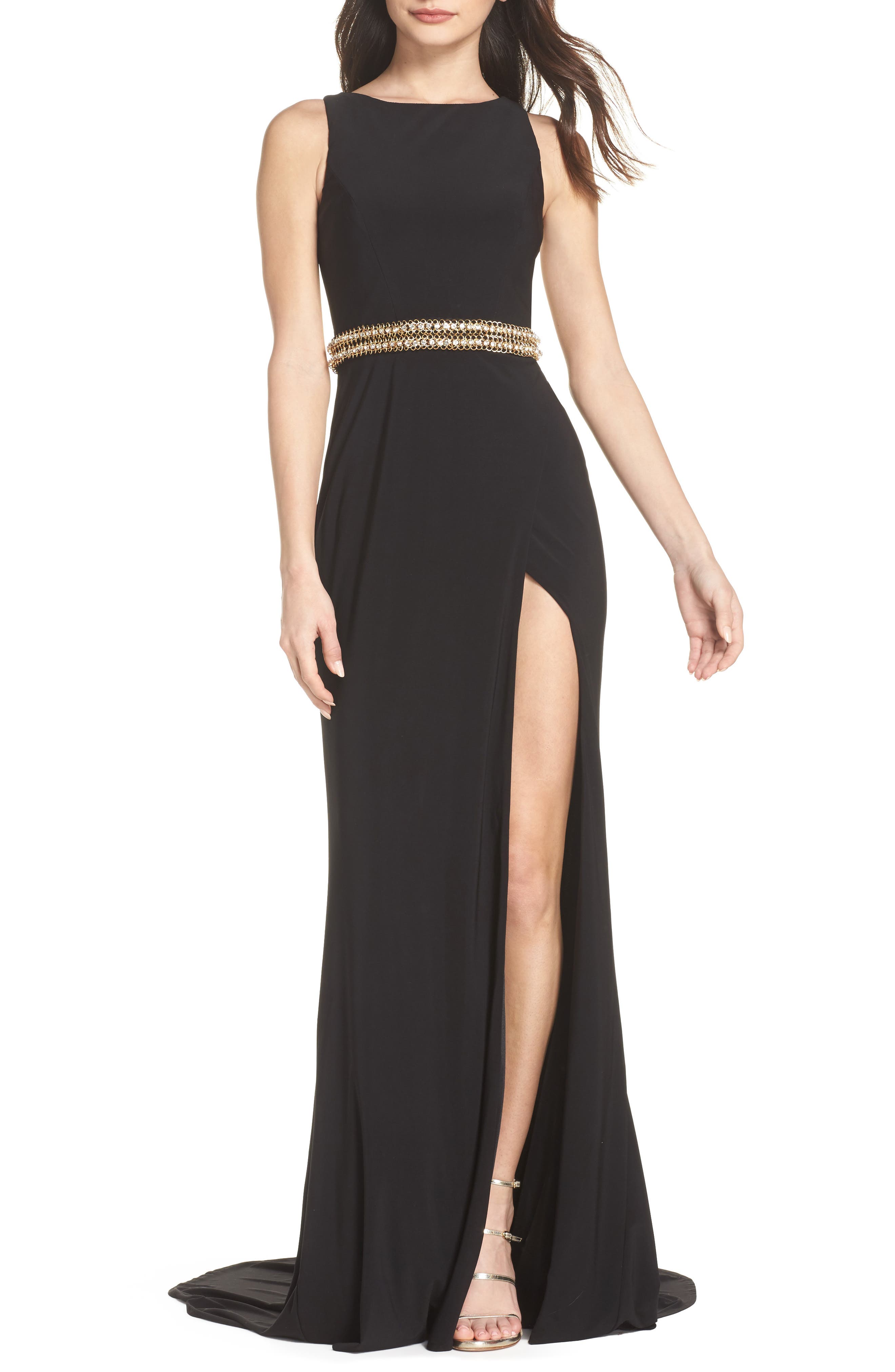 MAC Duggal Embellished Waist Gown, Black