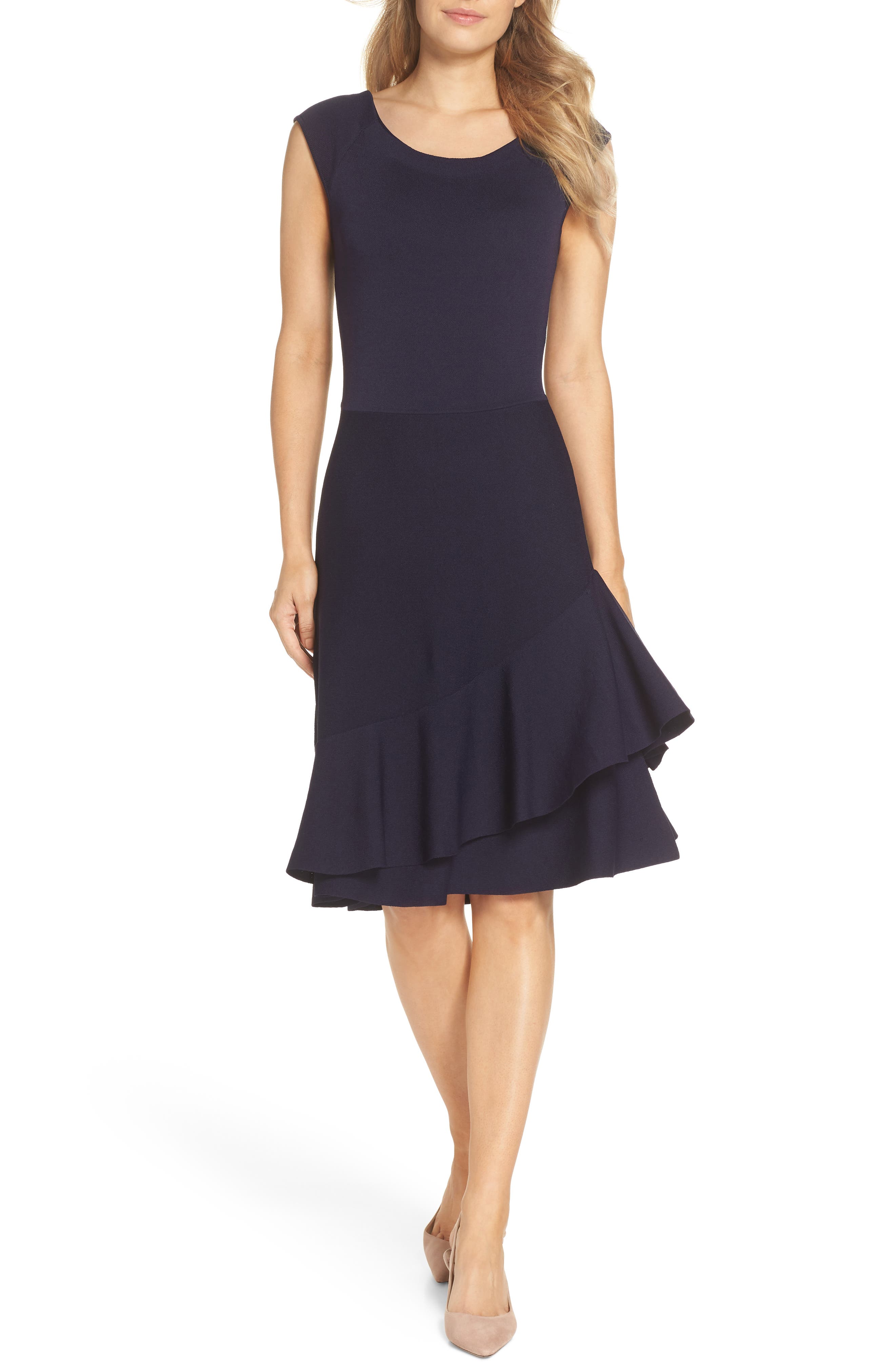 Eliza J Double Ruffle Dress, Blue