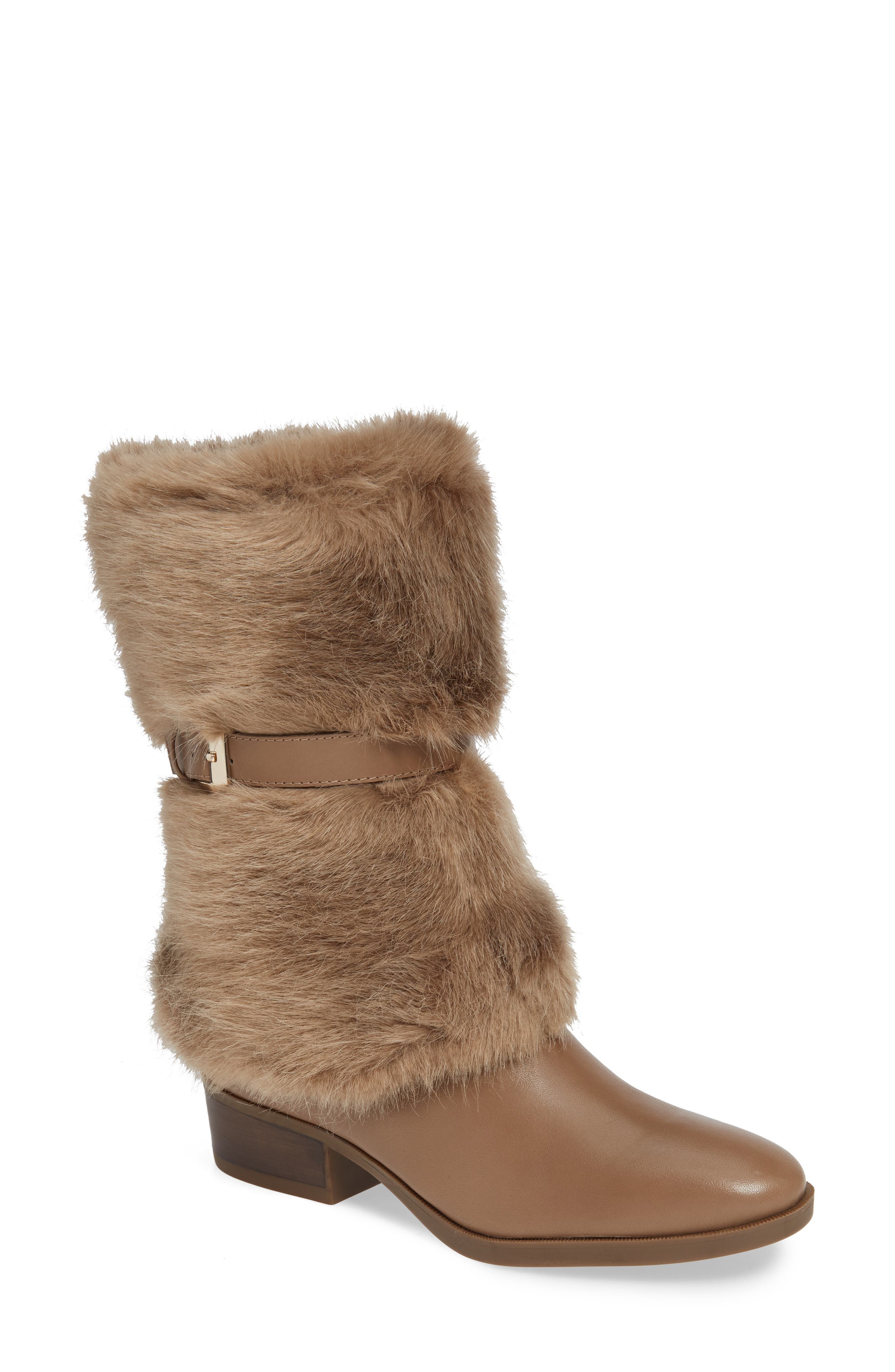 Taryn Rose Giselle Water Resistant Faux Fur Boot- Brown