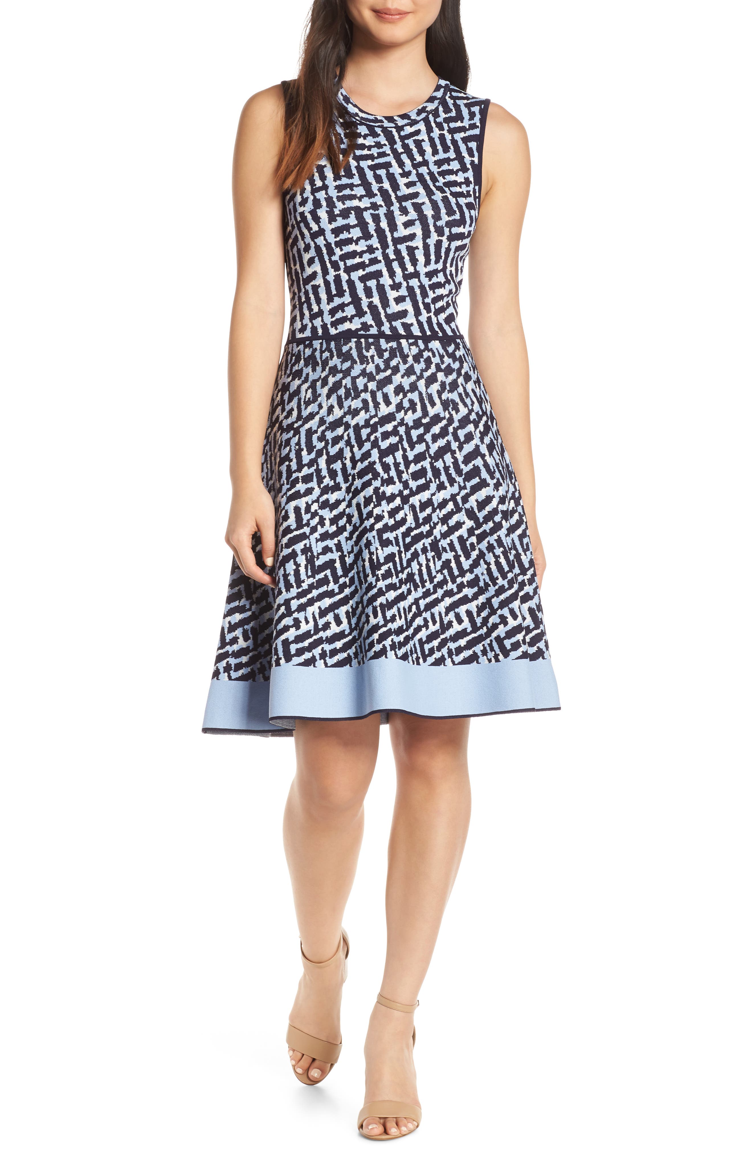 Petite Eliza J Fit & Flare Sweater Dress, Blue