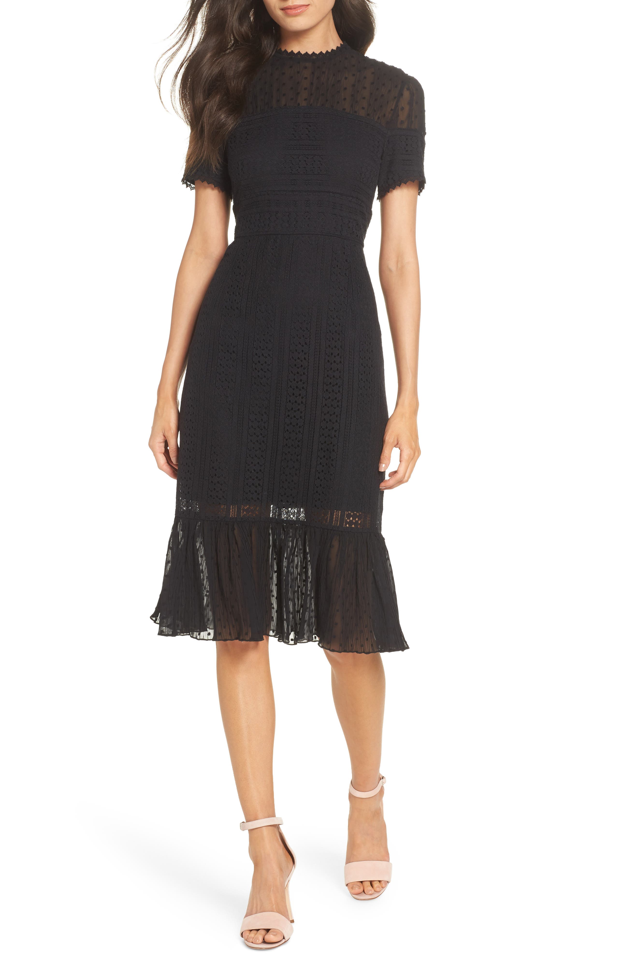 Chelsea28 Lace & Swiss Dot Dress, Black