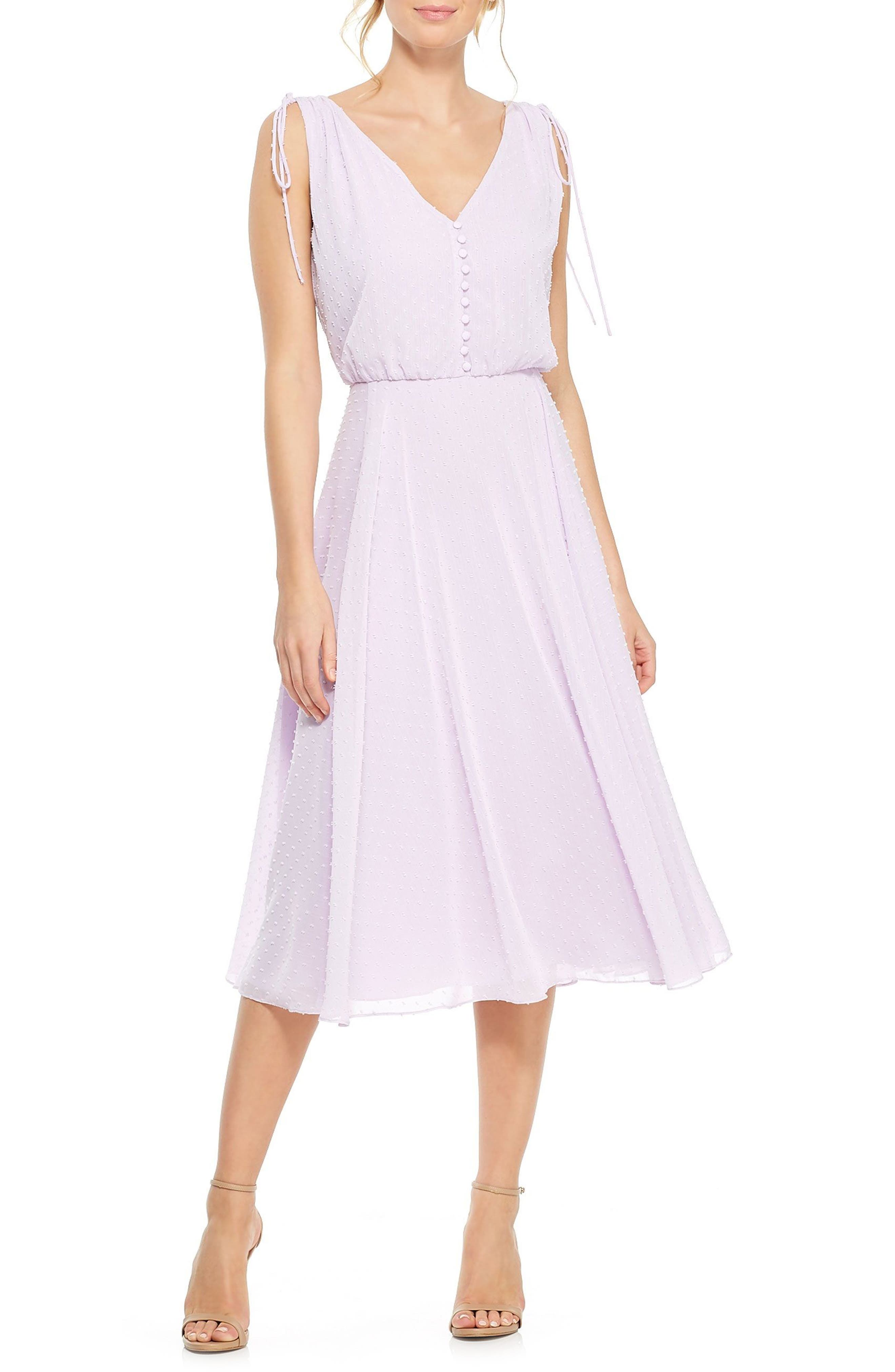 Gal Meets Glam Collection Hillary Clip Dot Chiffon Midi Dress, 0 (similar to 16W-18W) - Purple