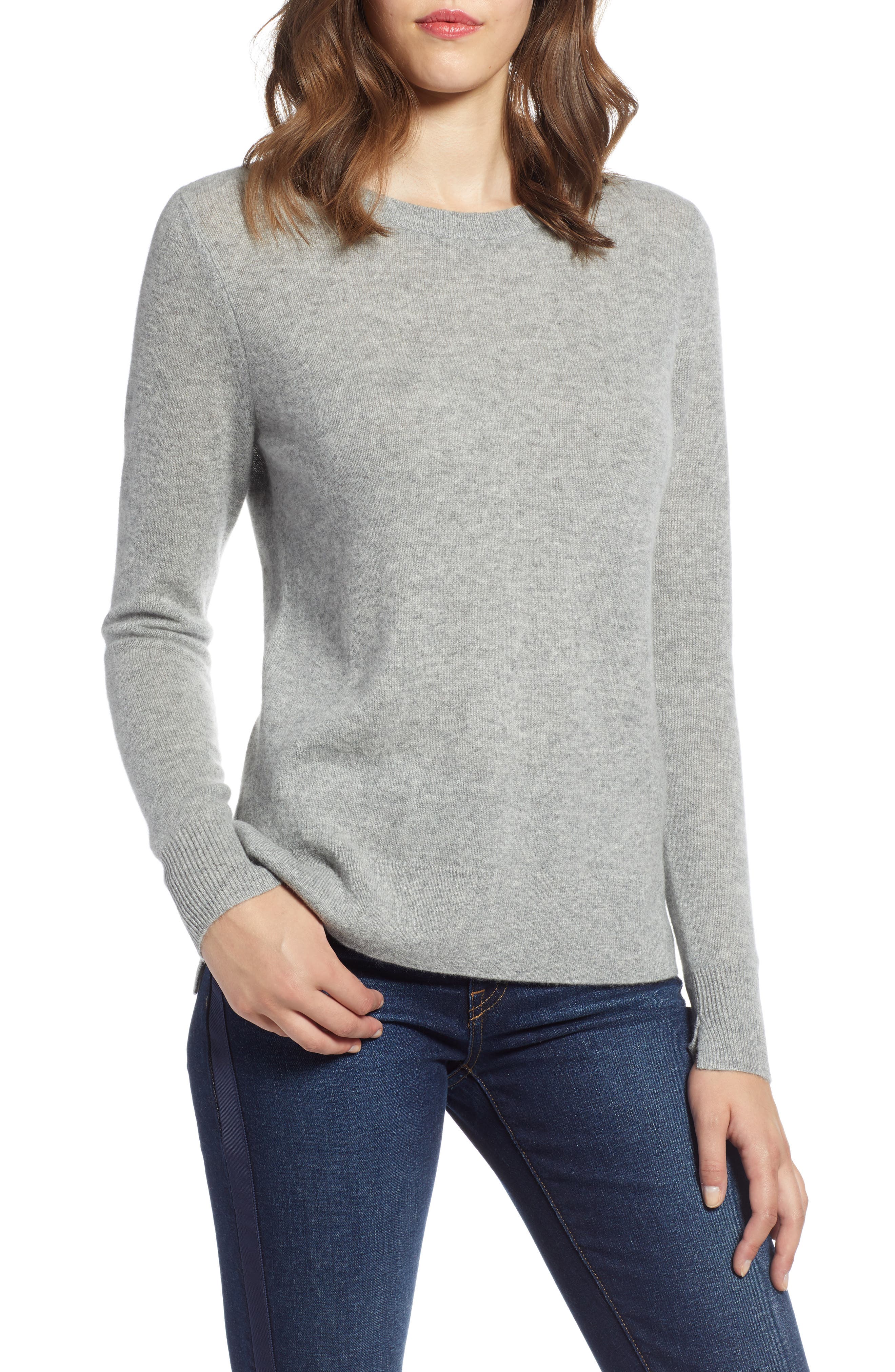 Halogen Crewneck Cashmere Sweater, Grey
