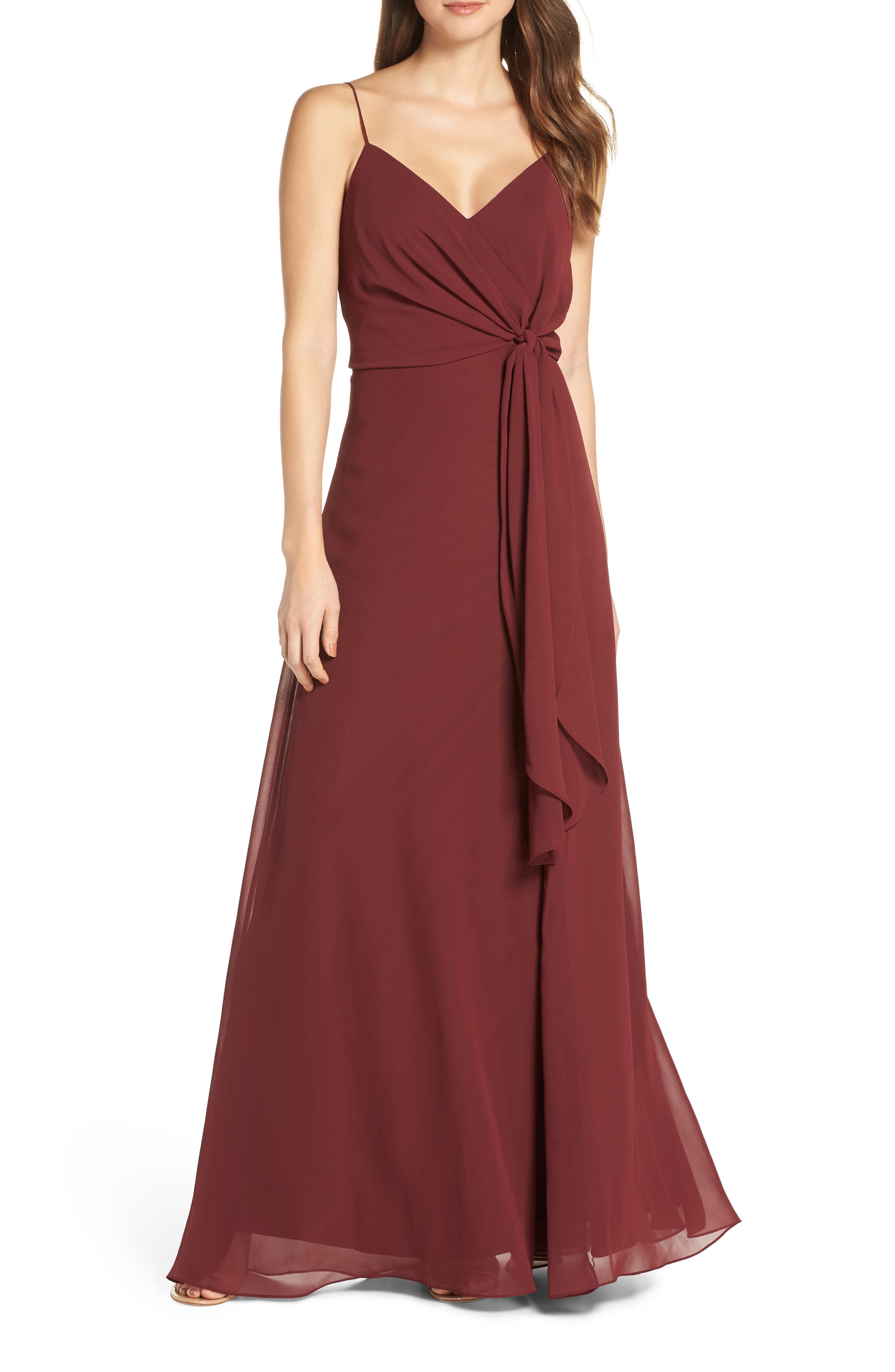 Jenny Yoo Amara Chiffon Overlay V-Neck Evening Dress