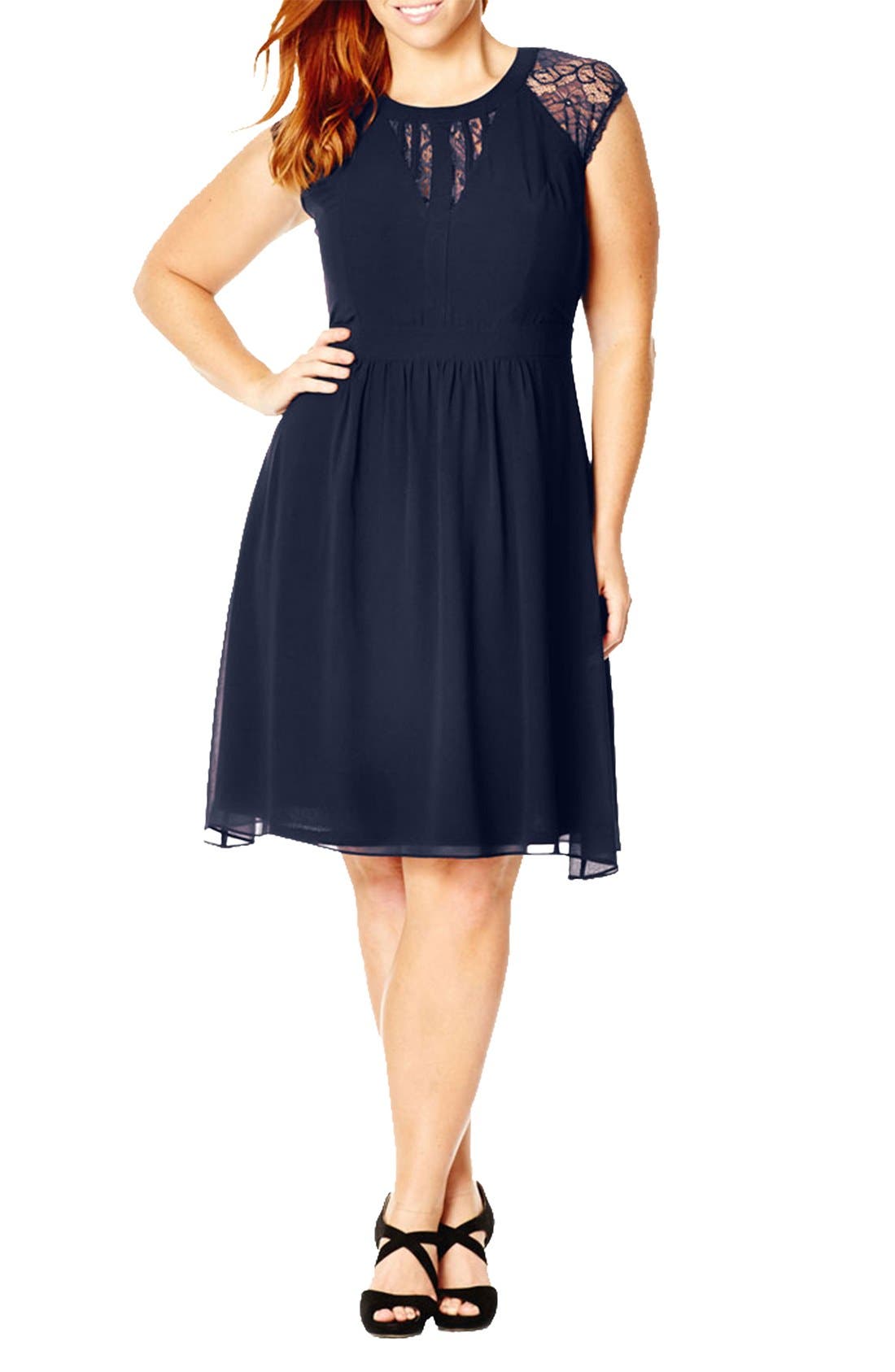 Plus Size City Chic Dark Romance Lace Detail Dress, Blue