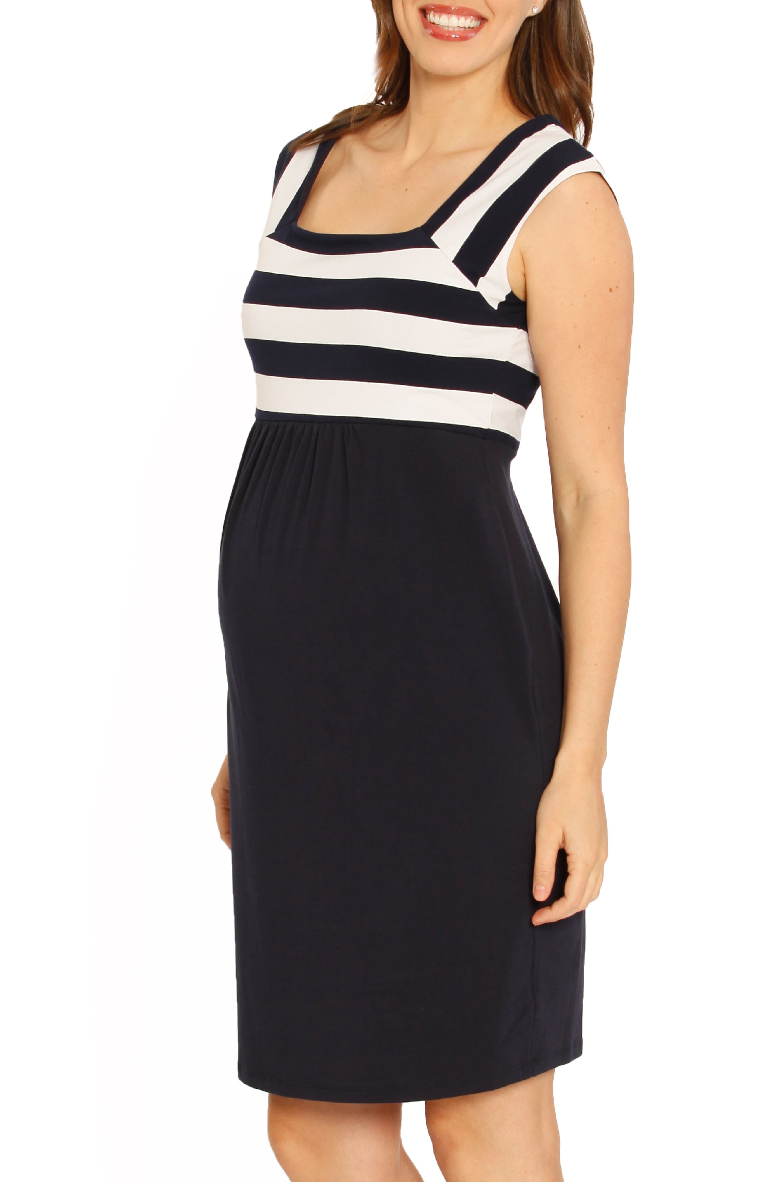 Angel Maternity Fitted Stripe Maternity Dress, Blue