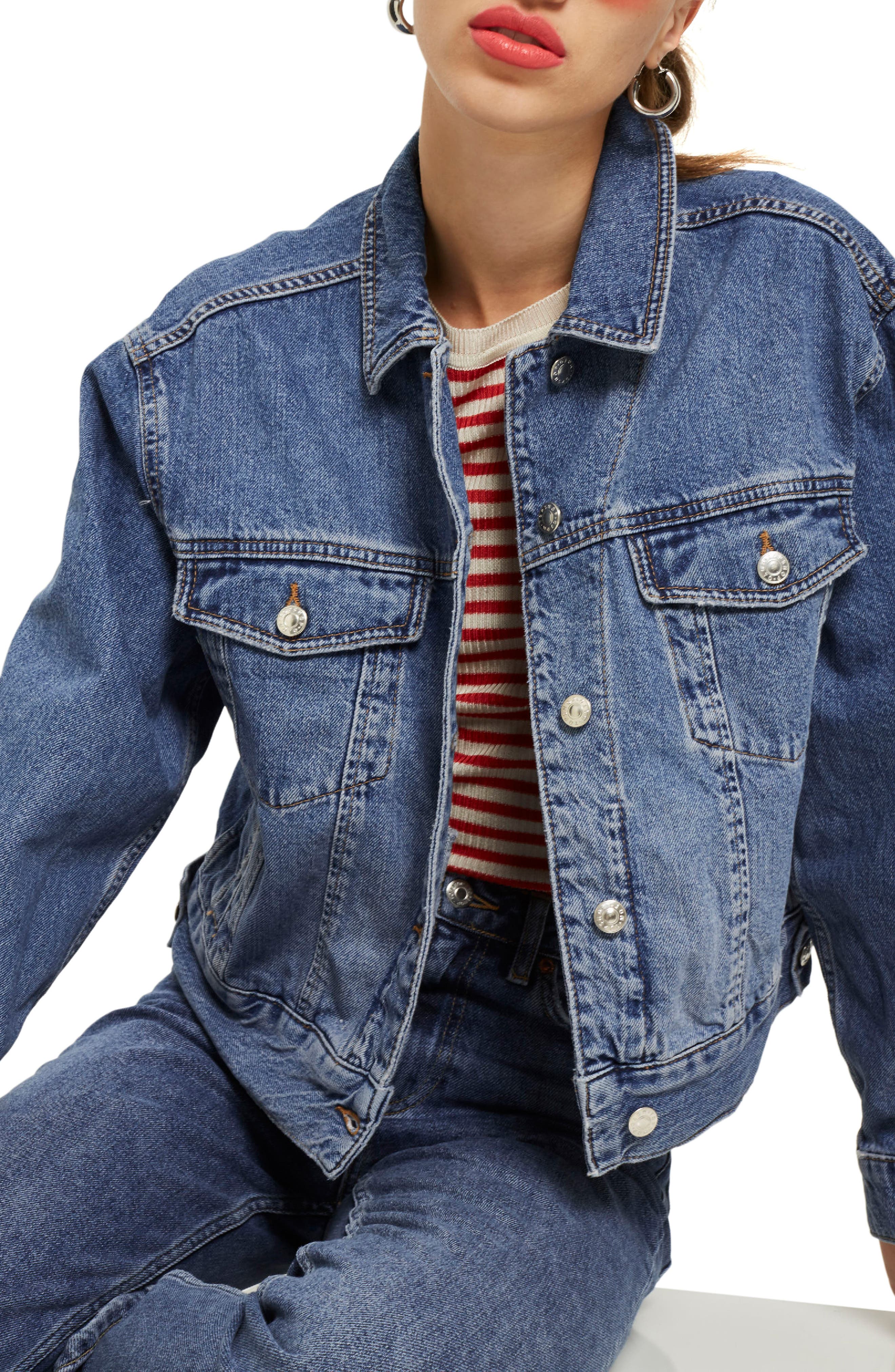 Boxy Crop Denim Jacket,
                        Main,
                        color, MID DENIM