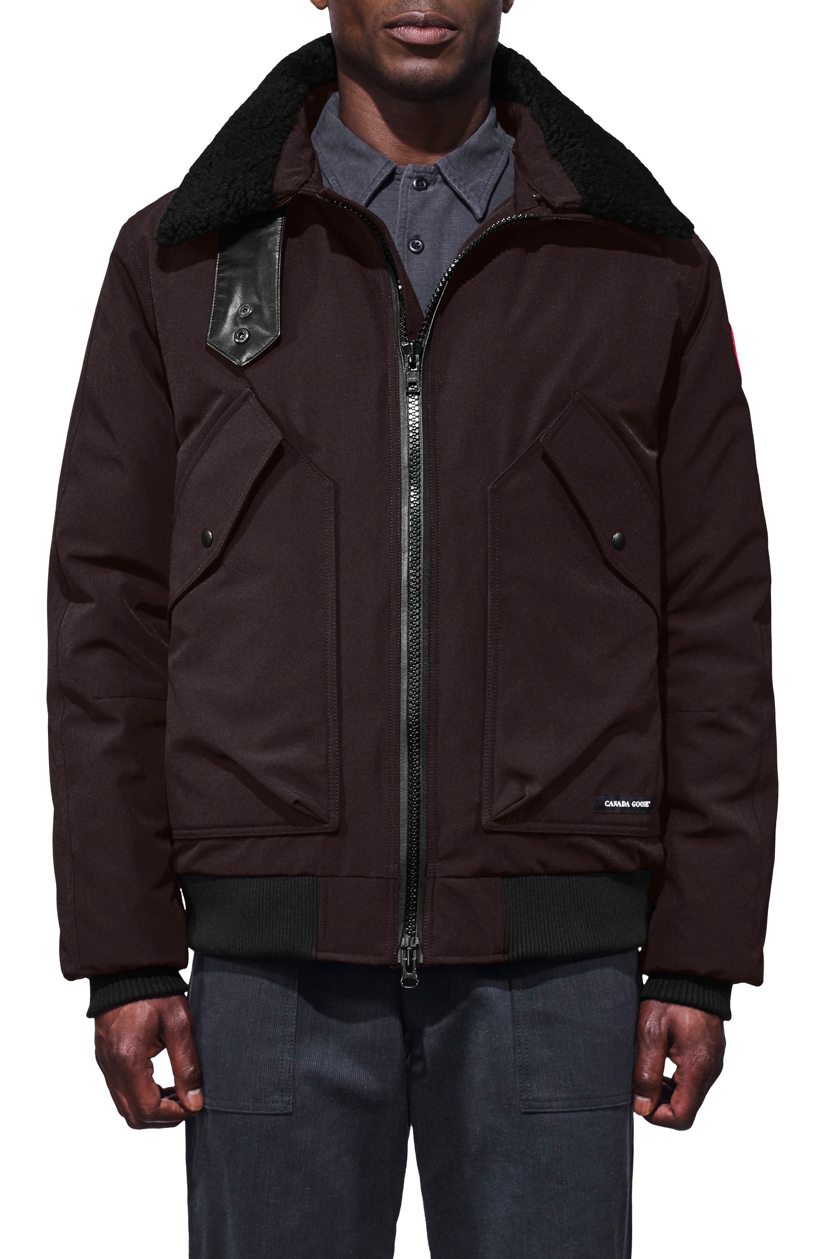 Canada Goose Bromley Slim Fit Down Bomber Jacket With Genuine Shearling Collar, Brown
