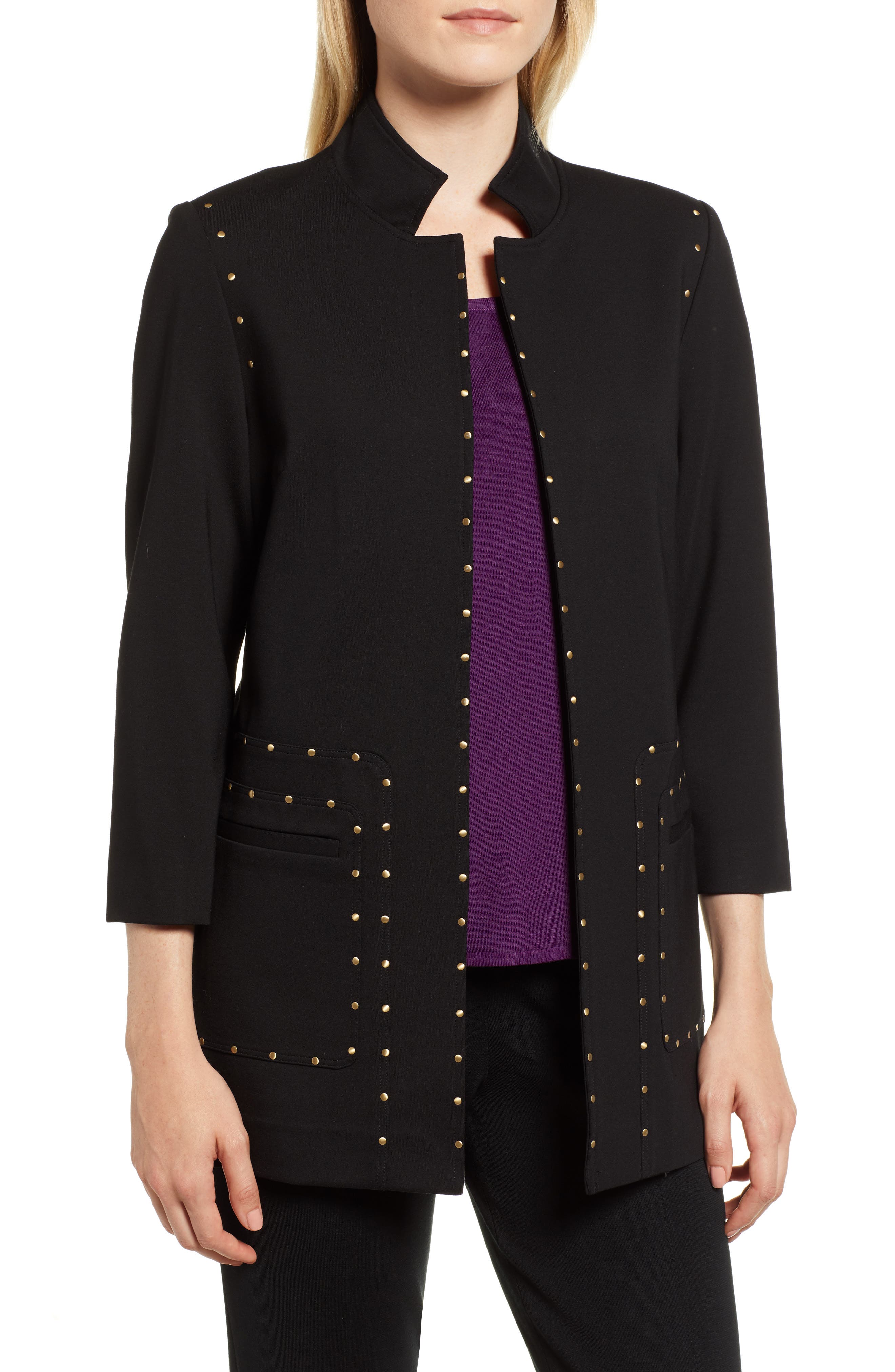 Ming Wang Studded Ponte Jacket, Black
