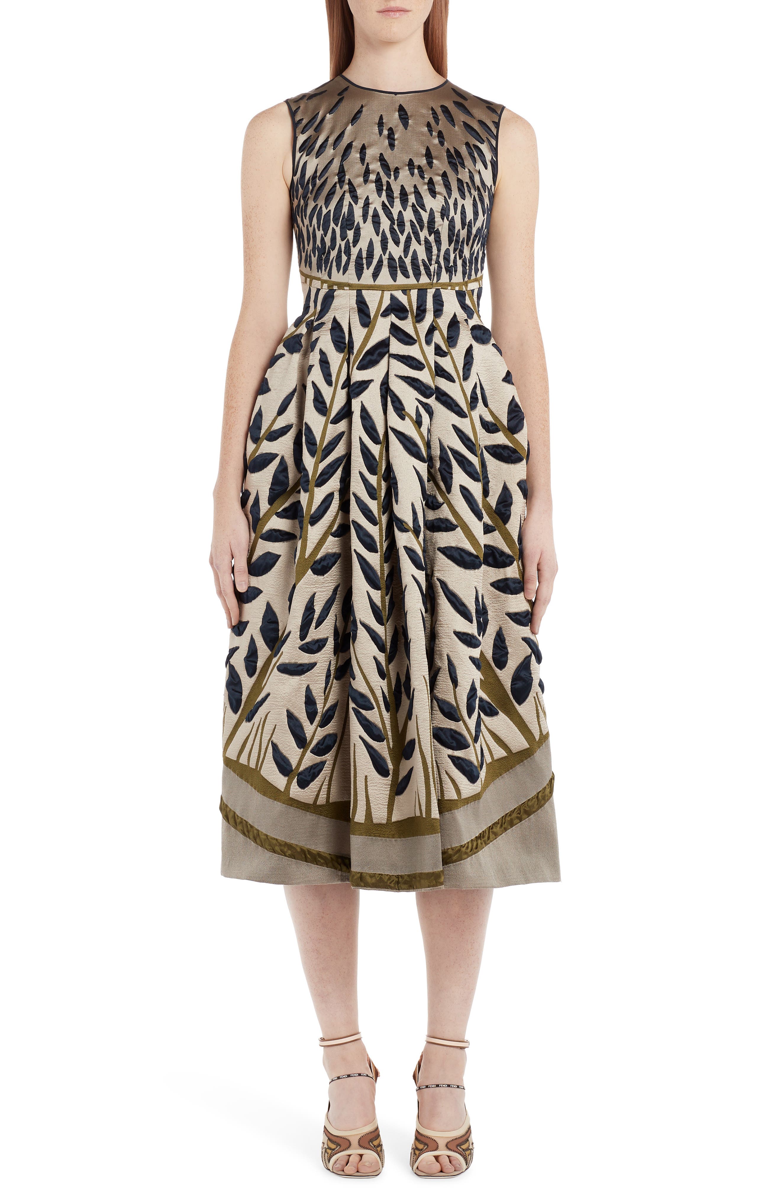 Fendi Jacquard Fit & Flare Dress, US / 40 IT - Metallic
