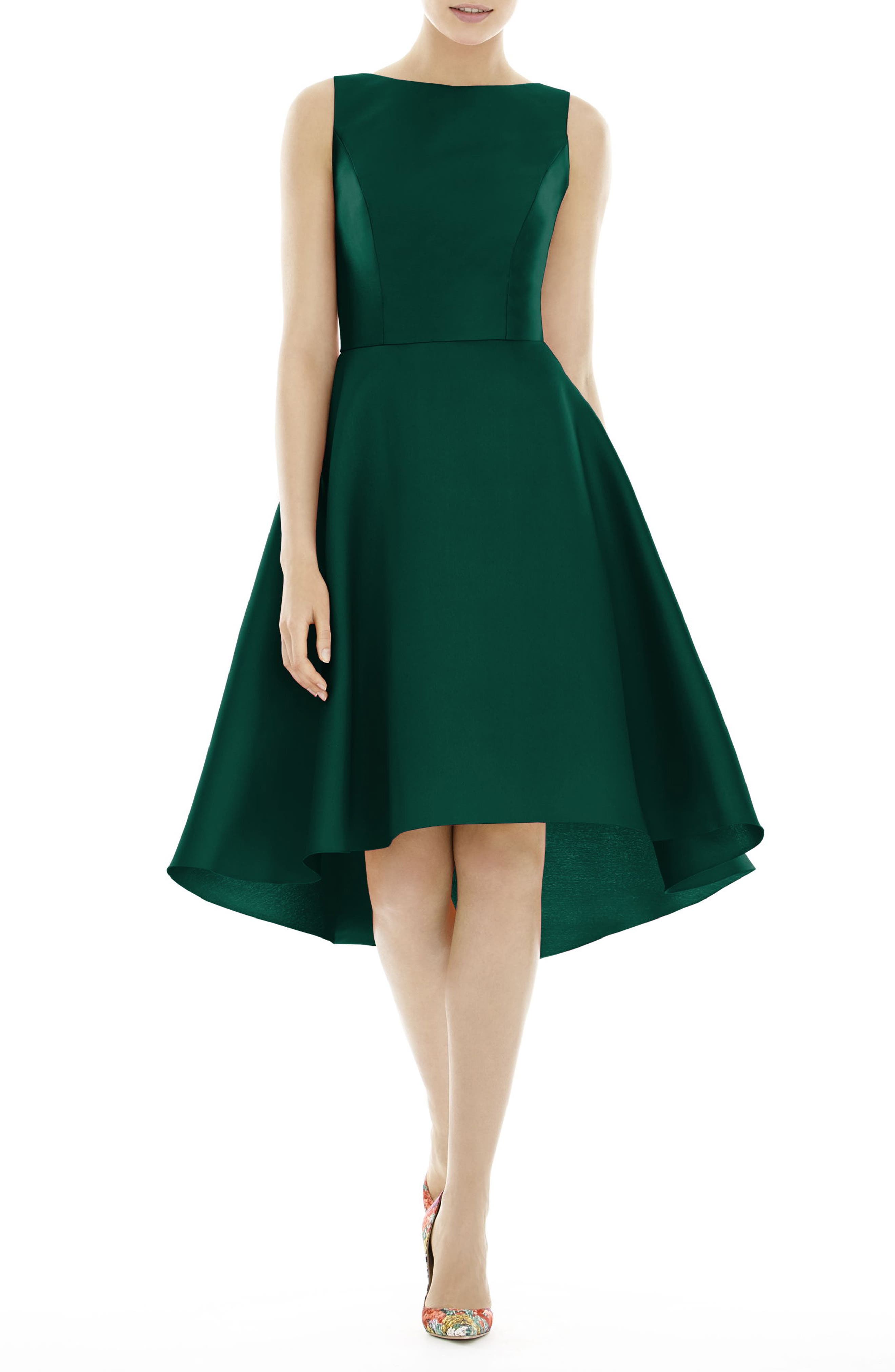 Alfred Sung High/low Satin Twill Cocktail Dress, Green