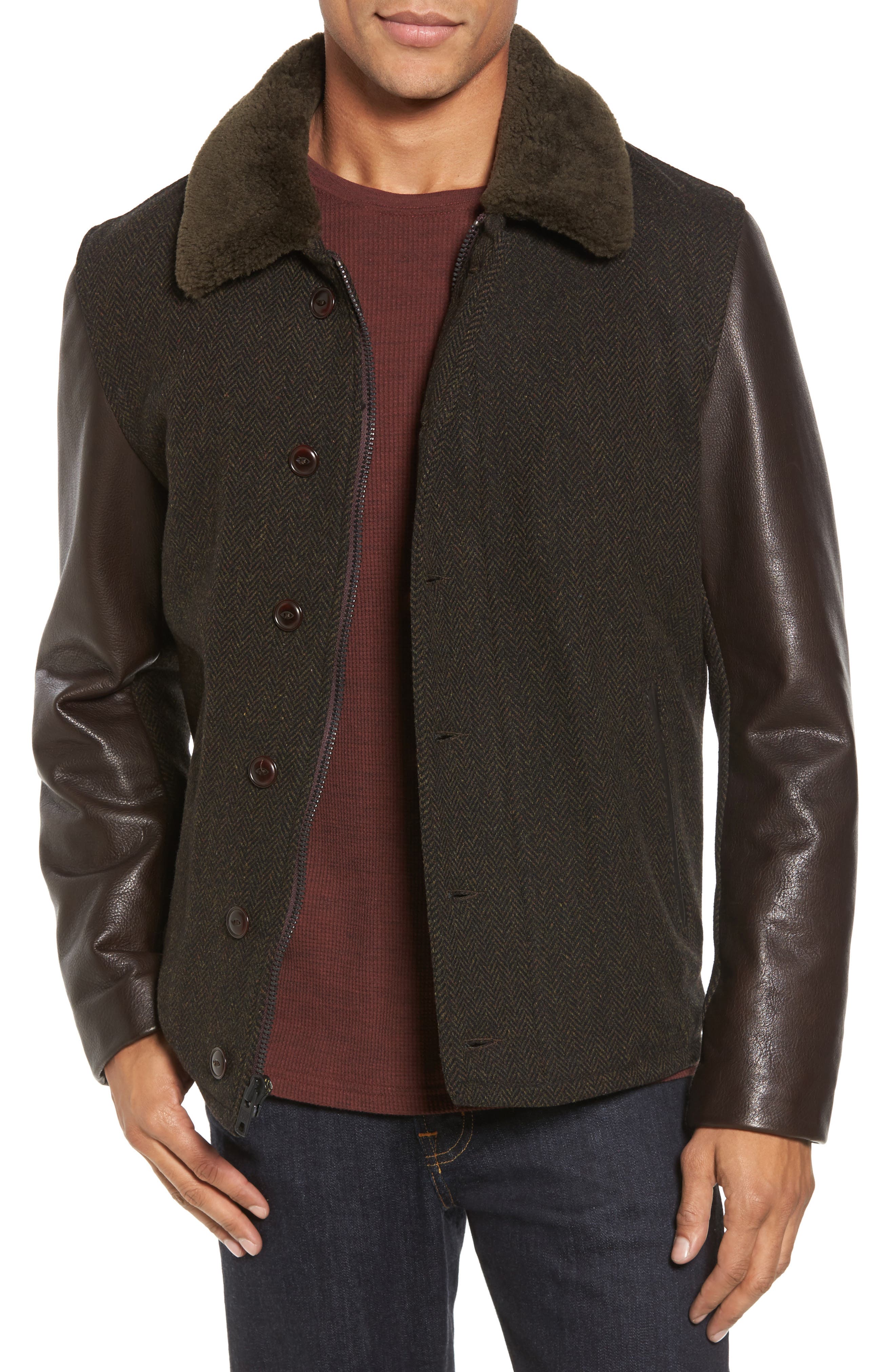 Schott NYC Genuine Shearling Collar N1 Deck Jacket Nordstrom