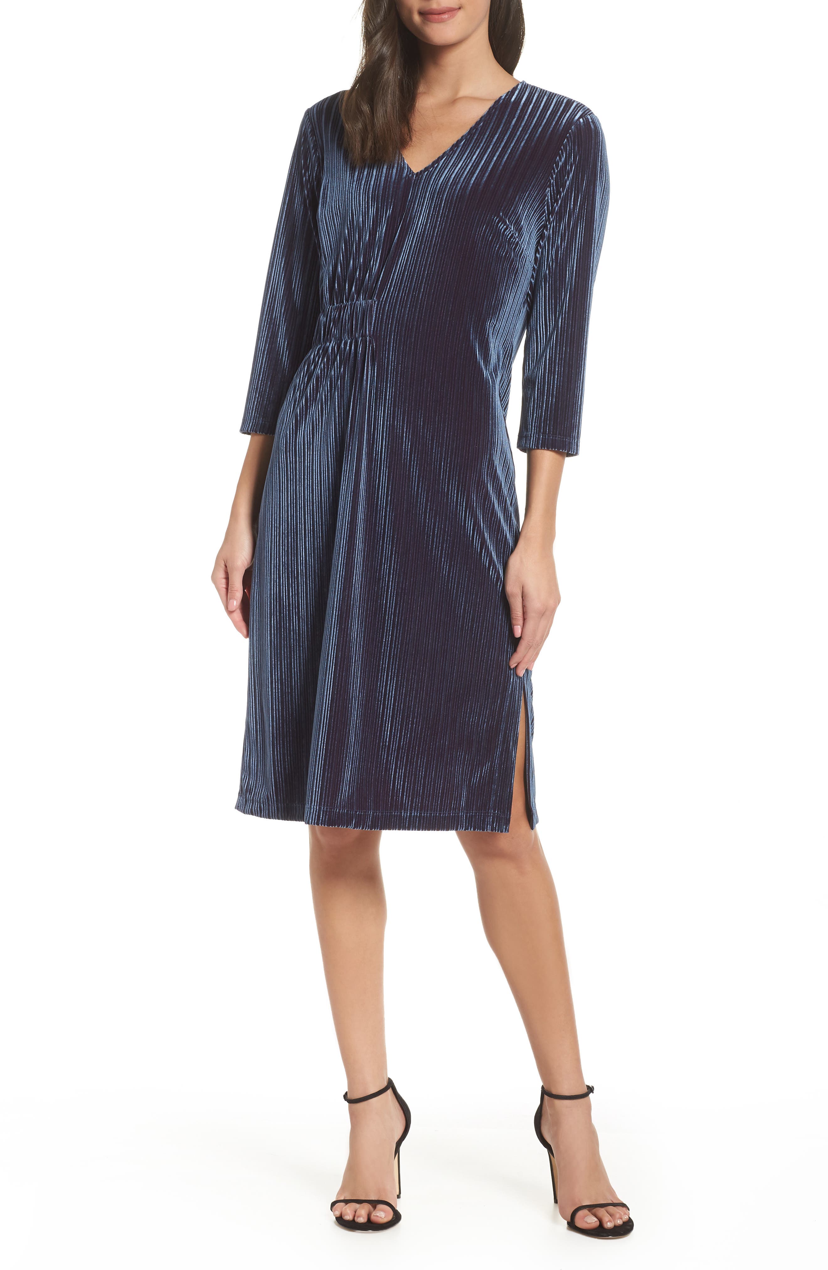 Chelsea28 Stripe Velvet Burnout Dress, Blue