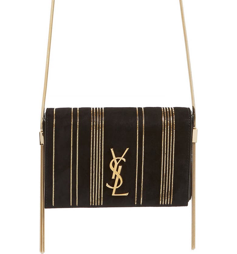 Saint Lau Kate Monogram Ysl Small Suede Tassel Side Chain Saint Lau Kate Monogram Ysl Small Suede Tassel Side Chain Crossbody Bag In Black