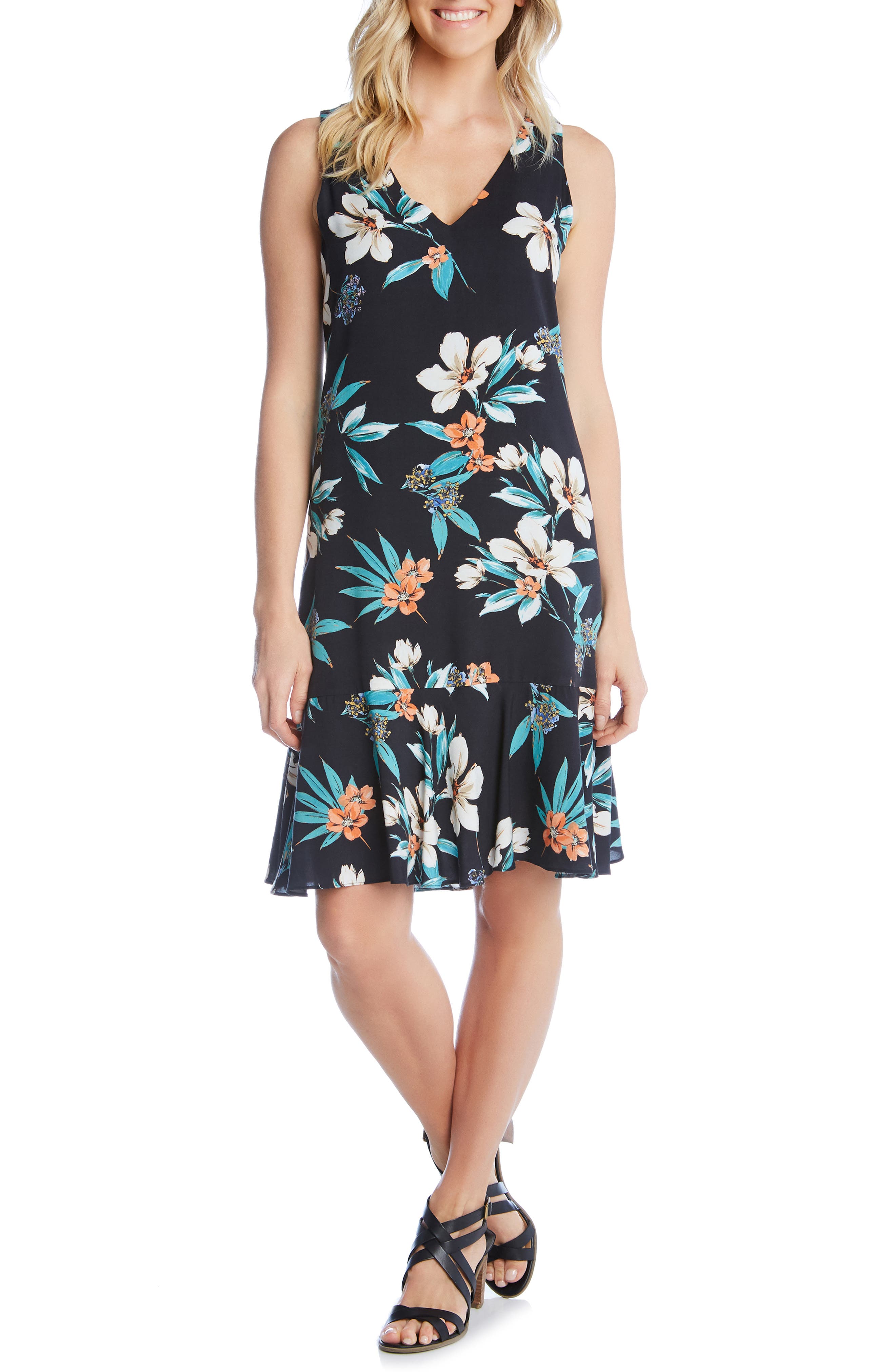 Karen Kane Sleeveless Ruffle Hem Dress, Blue