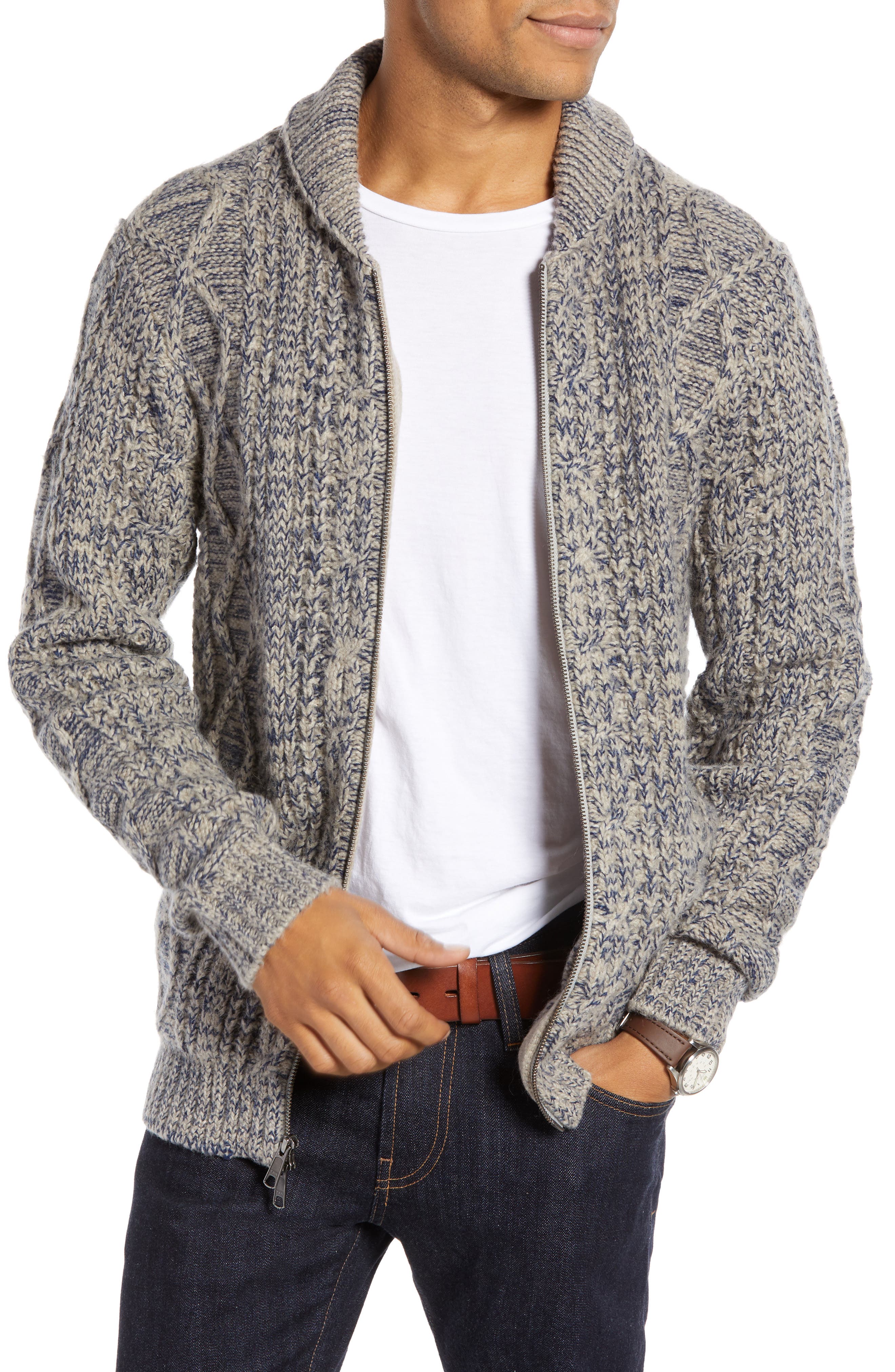 1901 Shawl Collar Full Zip Cardigan, Blue