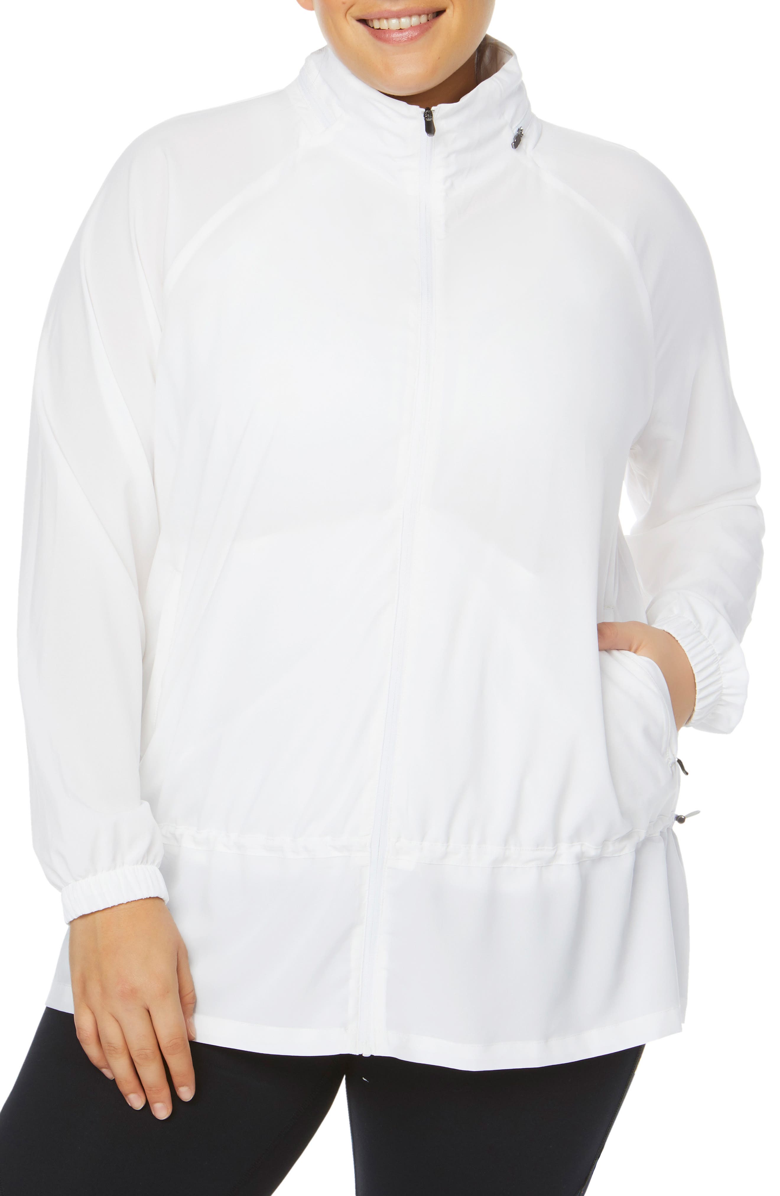 Plus Size Shape Activewear Ghost Windbreaker Jacket, White