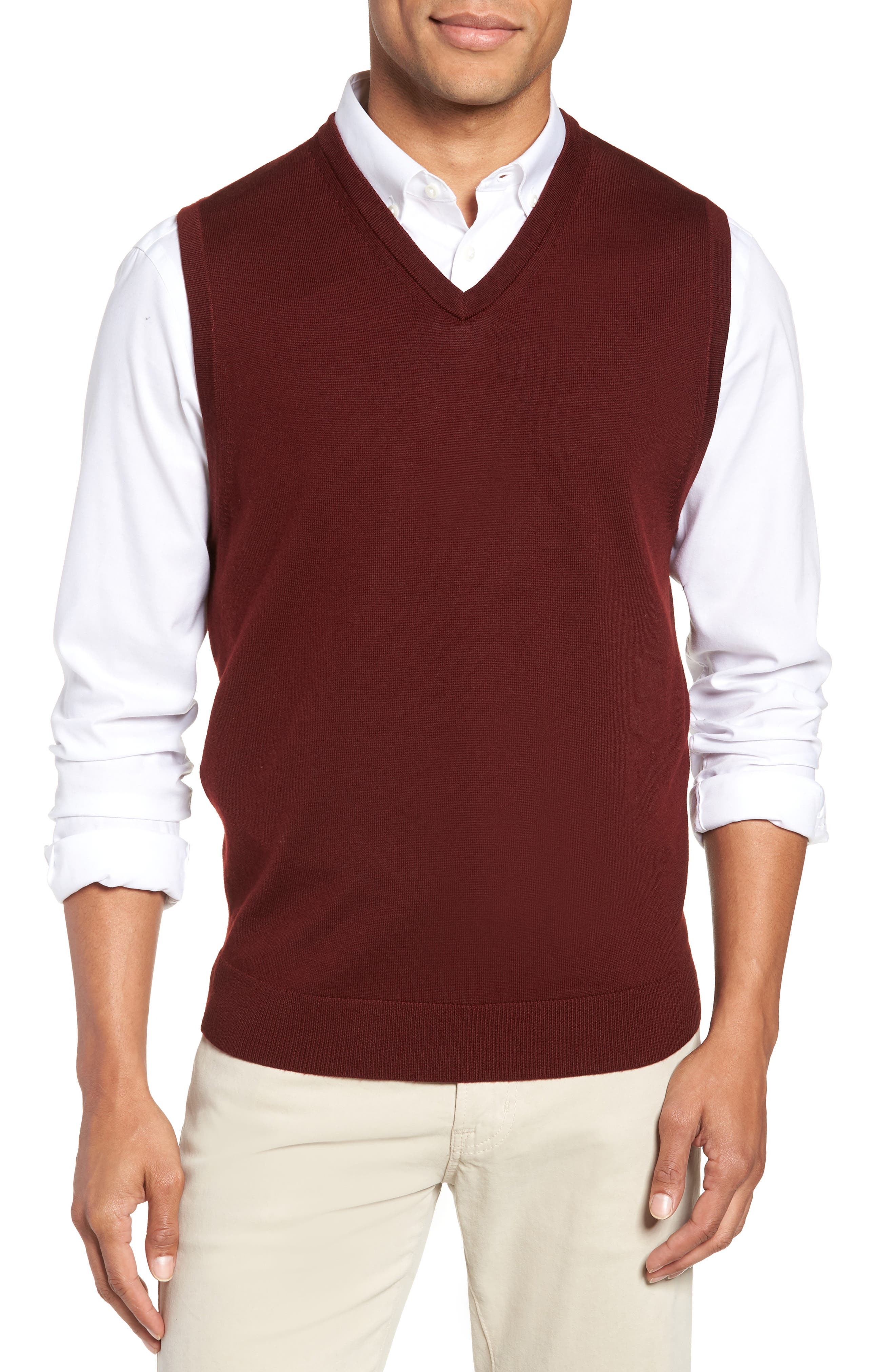Nordstrom Shop Merino Wool Sweater Vest, Burgundy