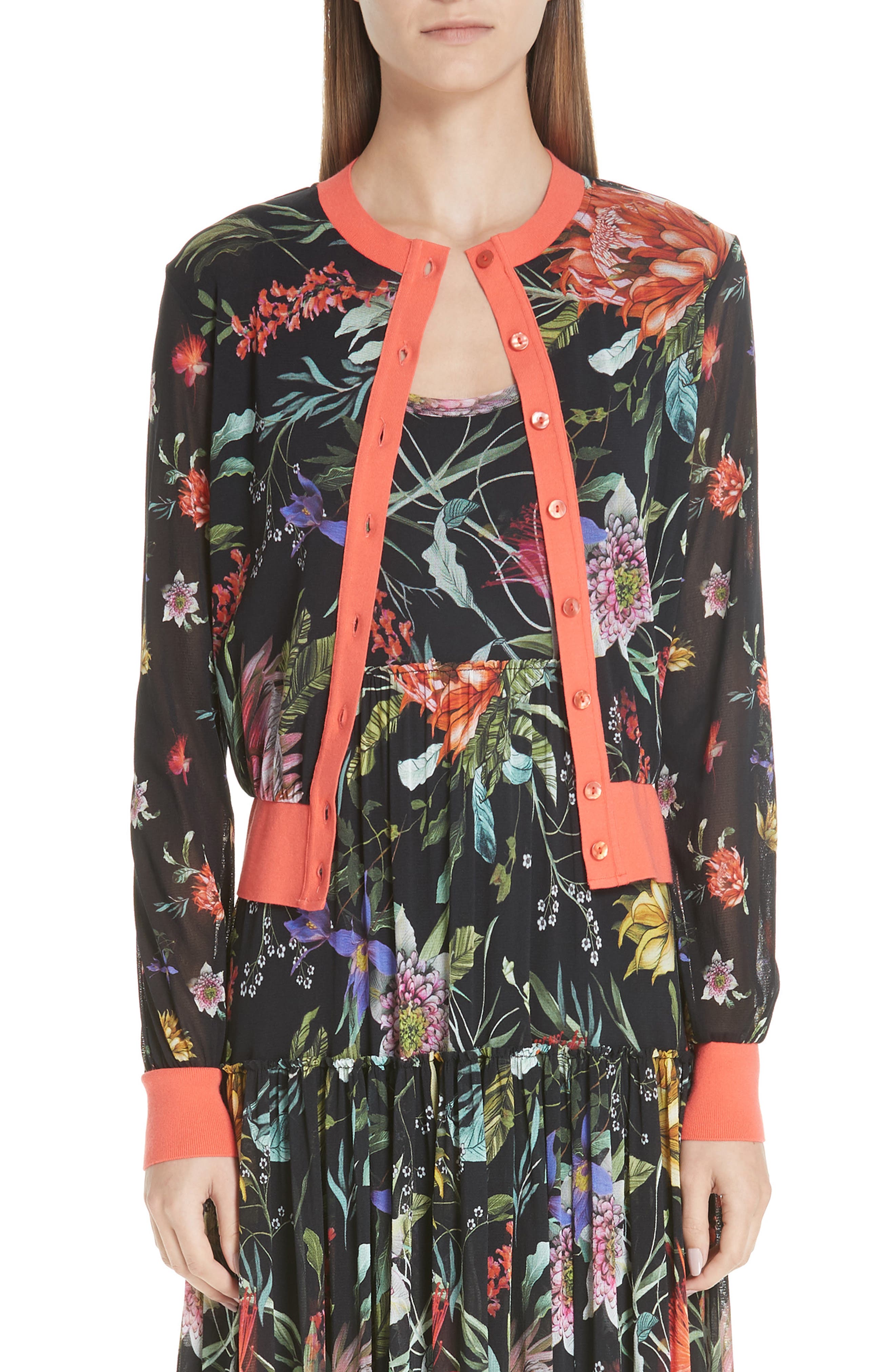 Fuzzi Floral Tulle Cardigan, Black