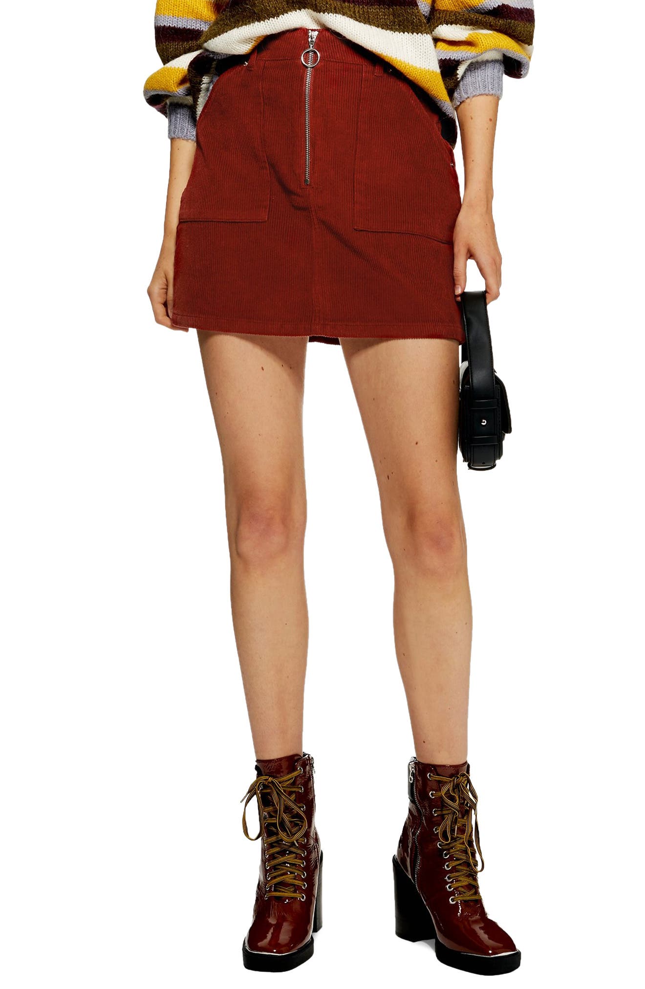 Topshop Front Zip Corduroy Miniskirt, US (fits like 14) - Metallic