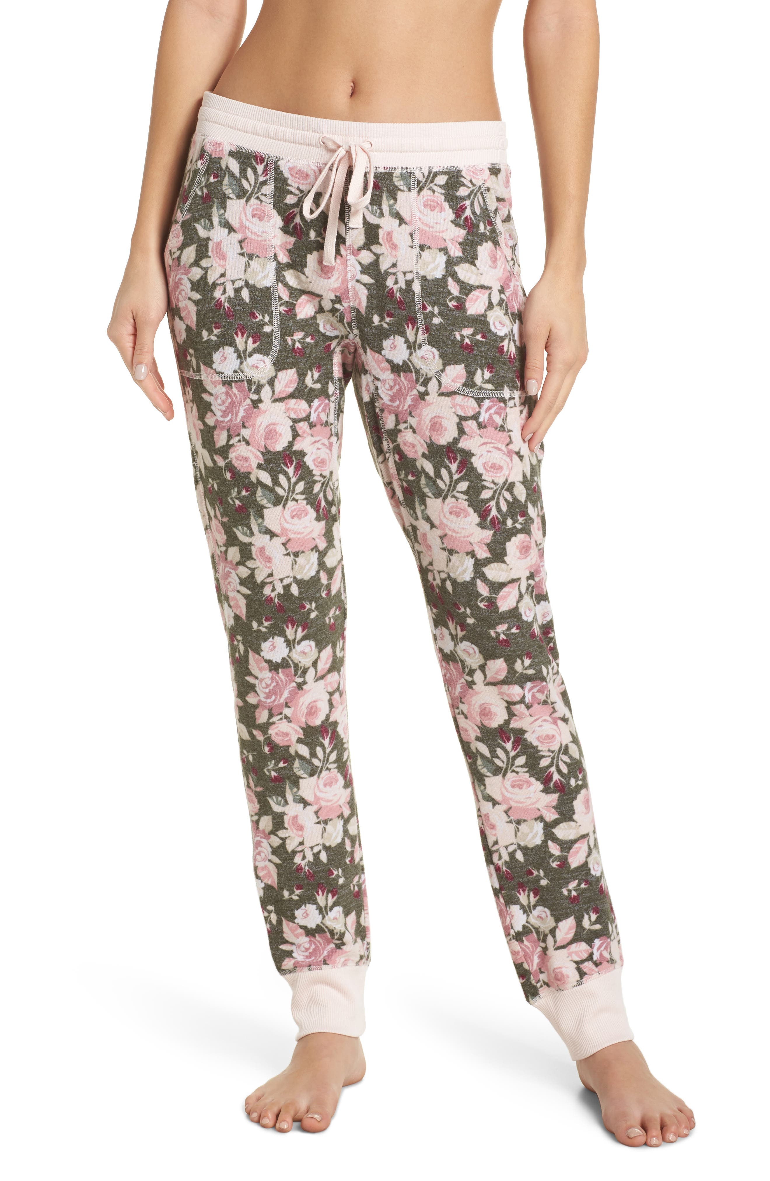 Splendid Crop Print Pajama Pants, Green