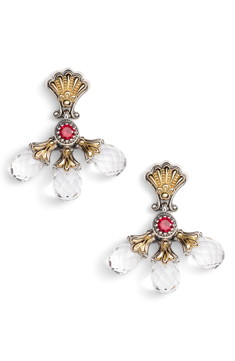 Click to view more detailed imagery on our partner's website Konstantino Pythia Corundum & Triple-crystal Earrings In Silver/ Crystal