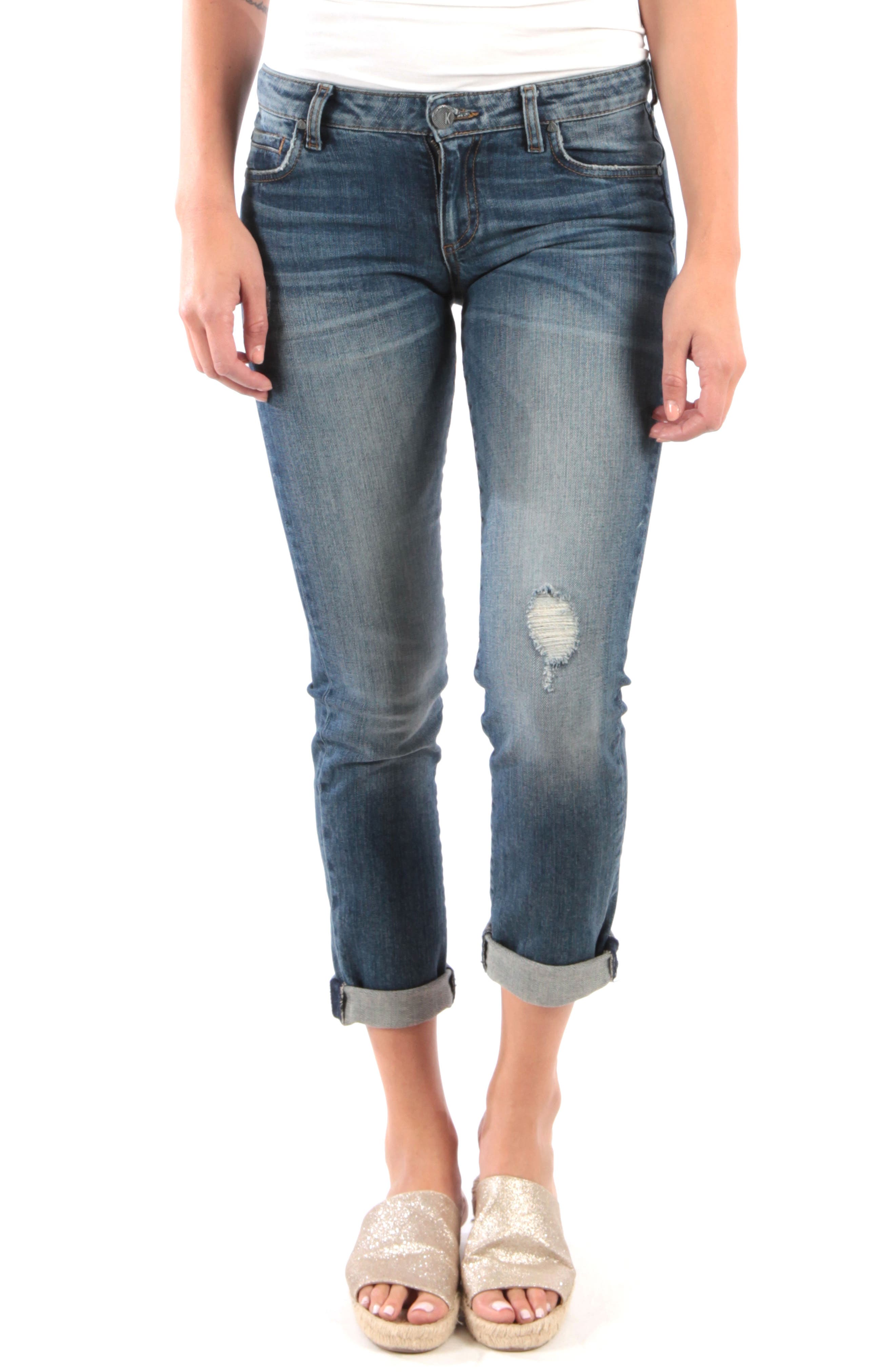 Kut From The Kloth Catherine Distressed Roll Hem Crop Boyfriend Jeans, Blue